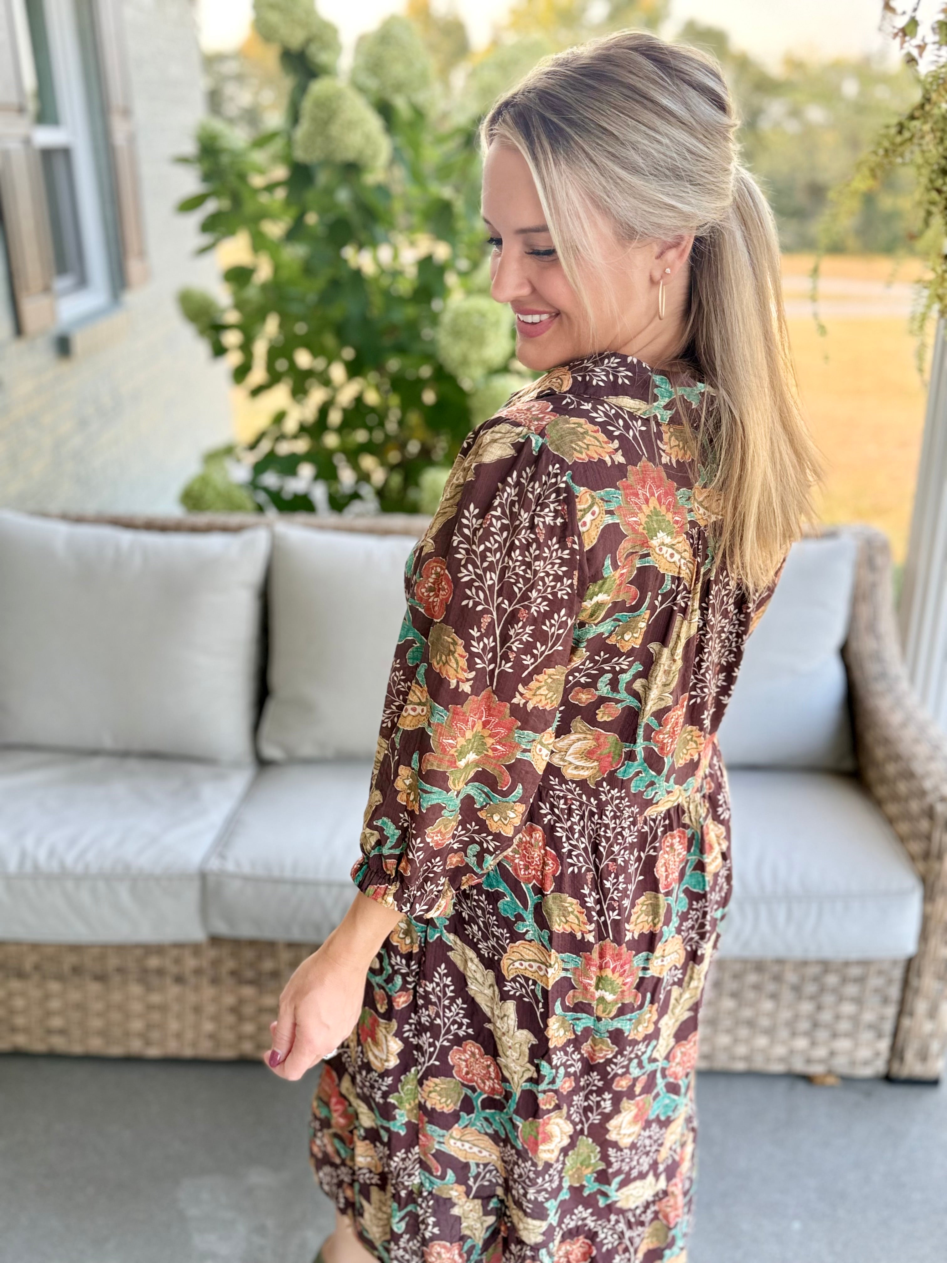 FINAL SALE - Harvest Bouquet Midi Dress-180 Dresses-Umgee-The Lovely Closet, Women's Fashion Boutique in Alexandria, KY