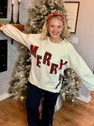 Plaid Merry Applique Pullover-110 Long Sleeve Top-Bibi-The Lovely Closet, Women's Fashion Boutique in Alexandria, KY