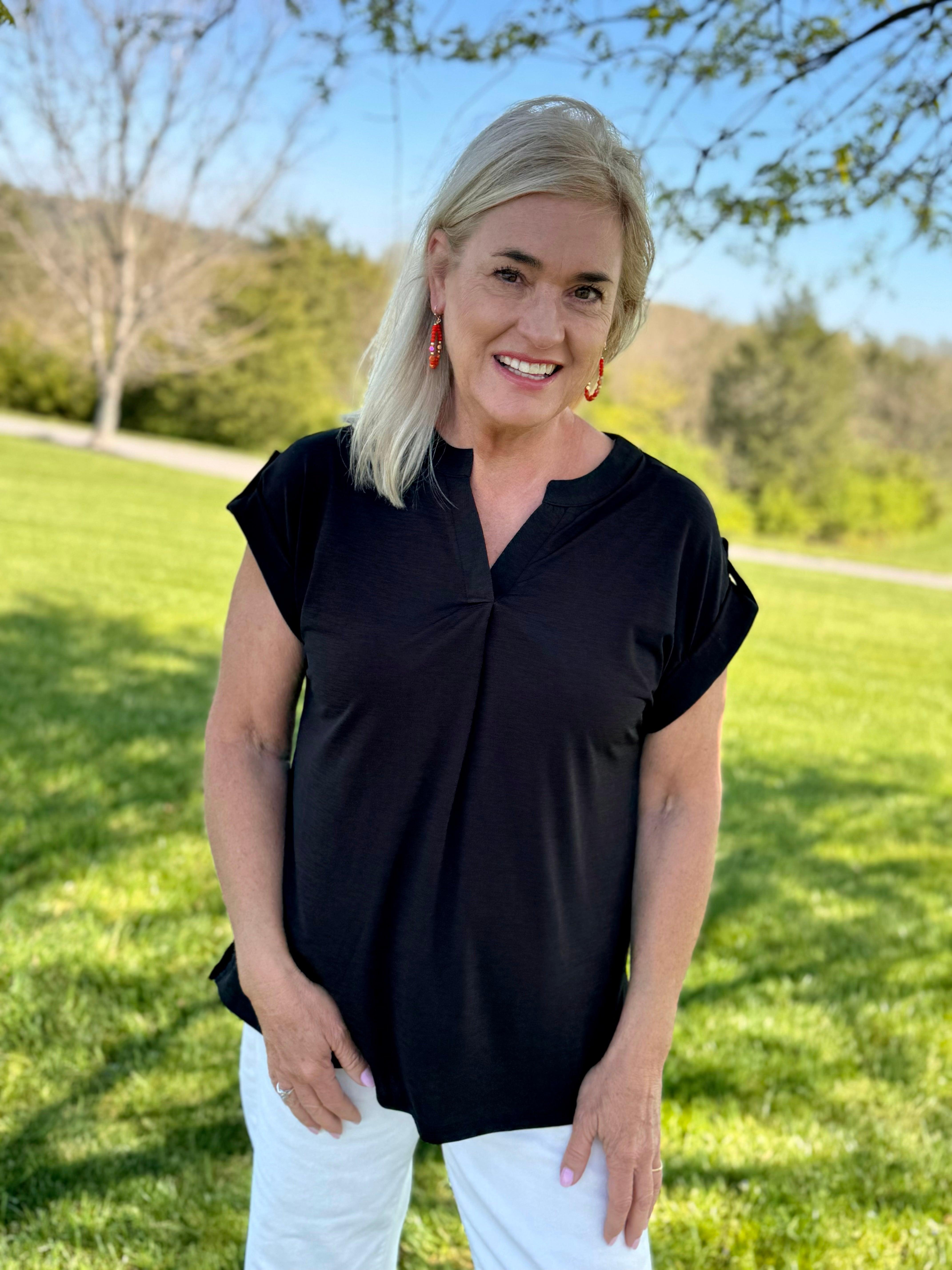 Bright & Beautiful Short Sleeve Top - Black-Tops-The Lovely Closet-The Lovely Closet, Women's Fashion Boutique in Alexandria, KY