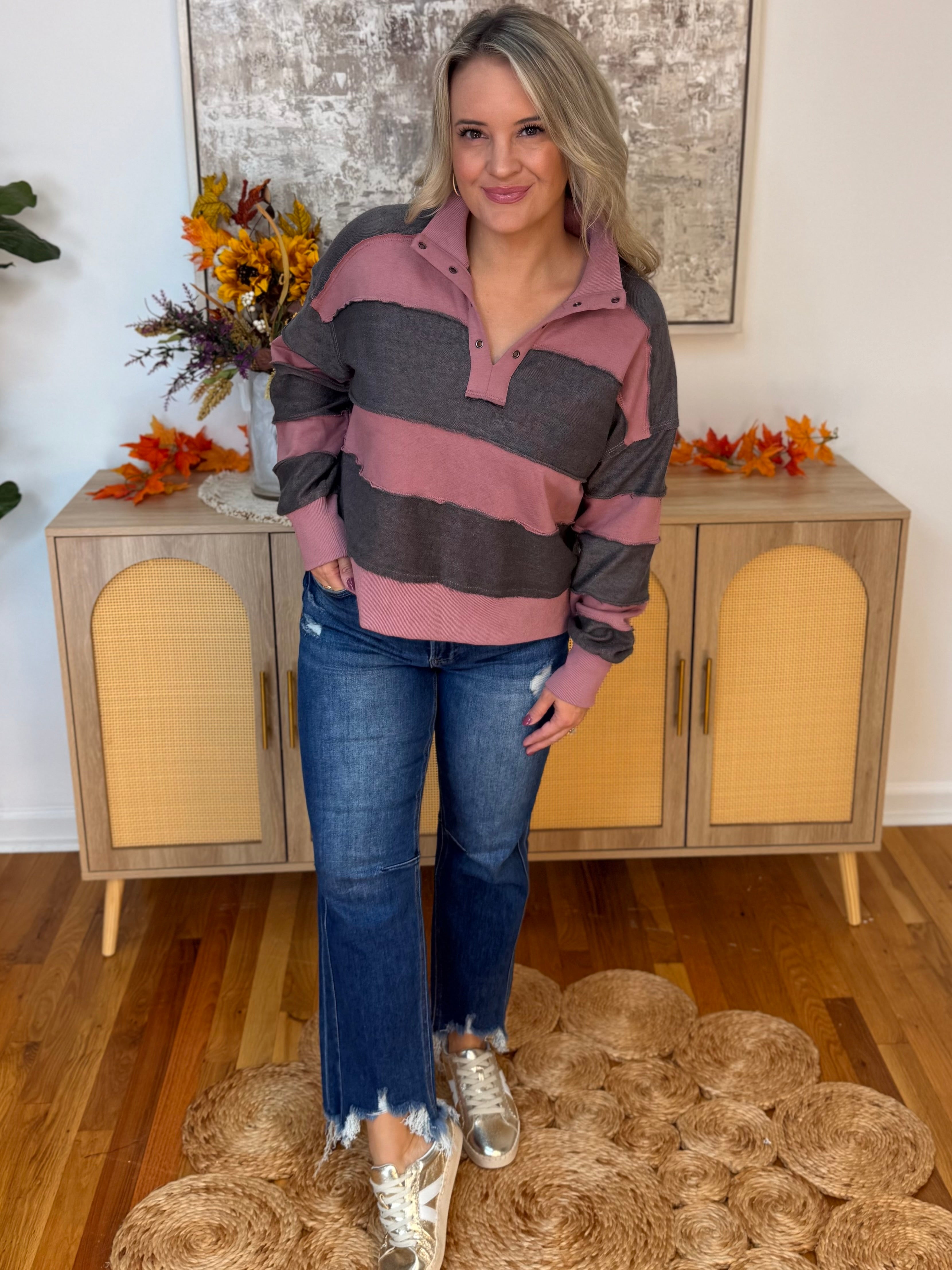 Harvest Stripe Oversized Top-110 Long Sleeve Top-Doe and Rae-The Lovely Closet, Women's Fashion Boutique in Alexandria, KY