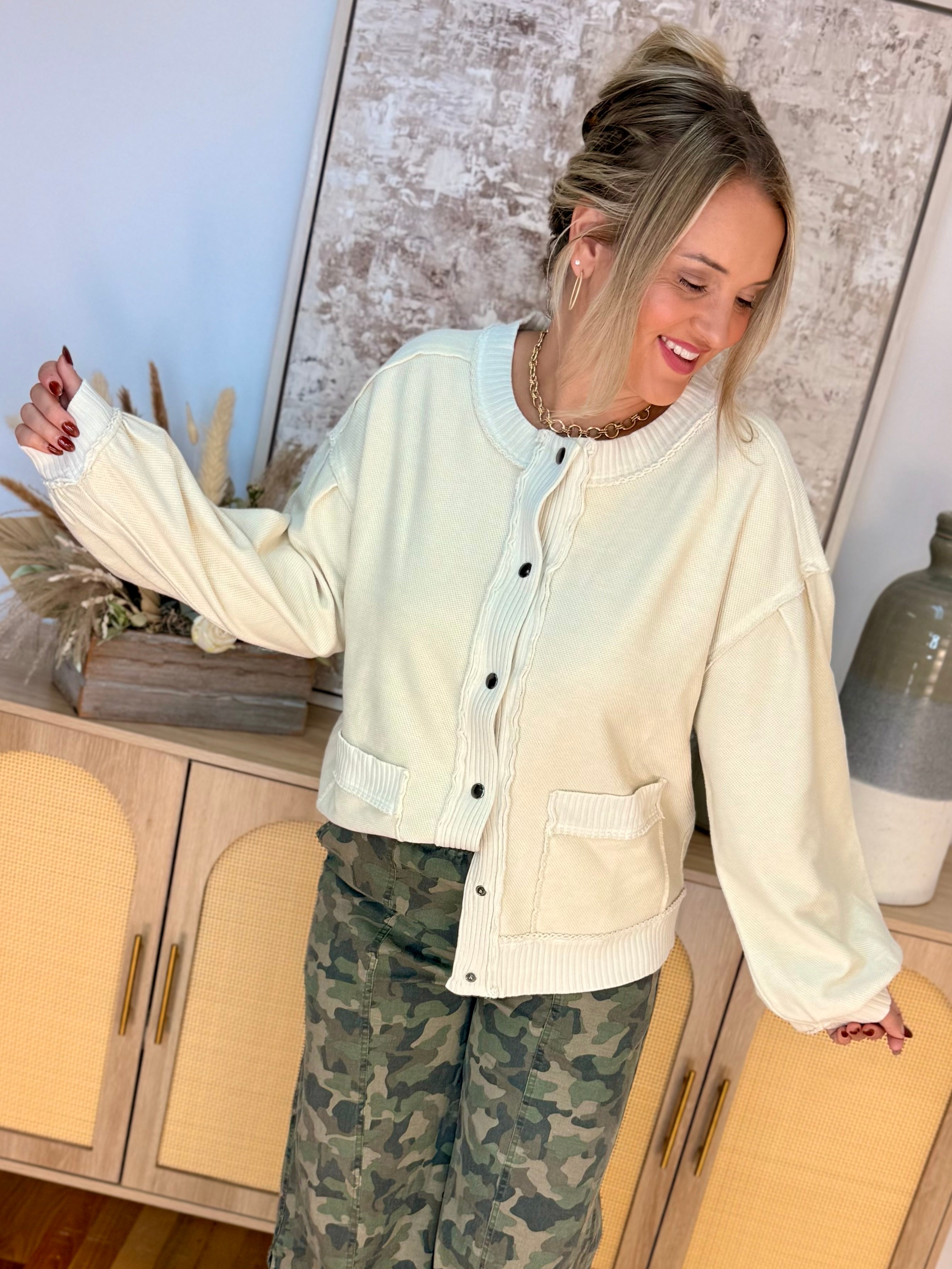 Perfectly Classic Cardigan - Ecru-160 Cardigan/Kimonos-easel-The Lovely Closet, Women's Fashion Boutique in Alexandria, KY