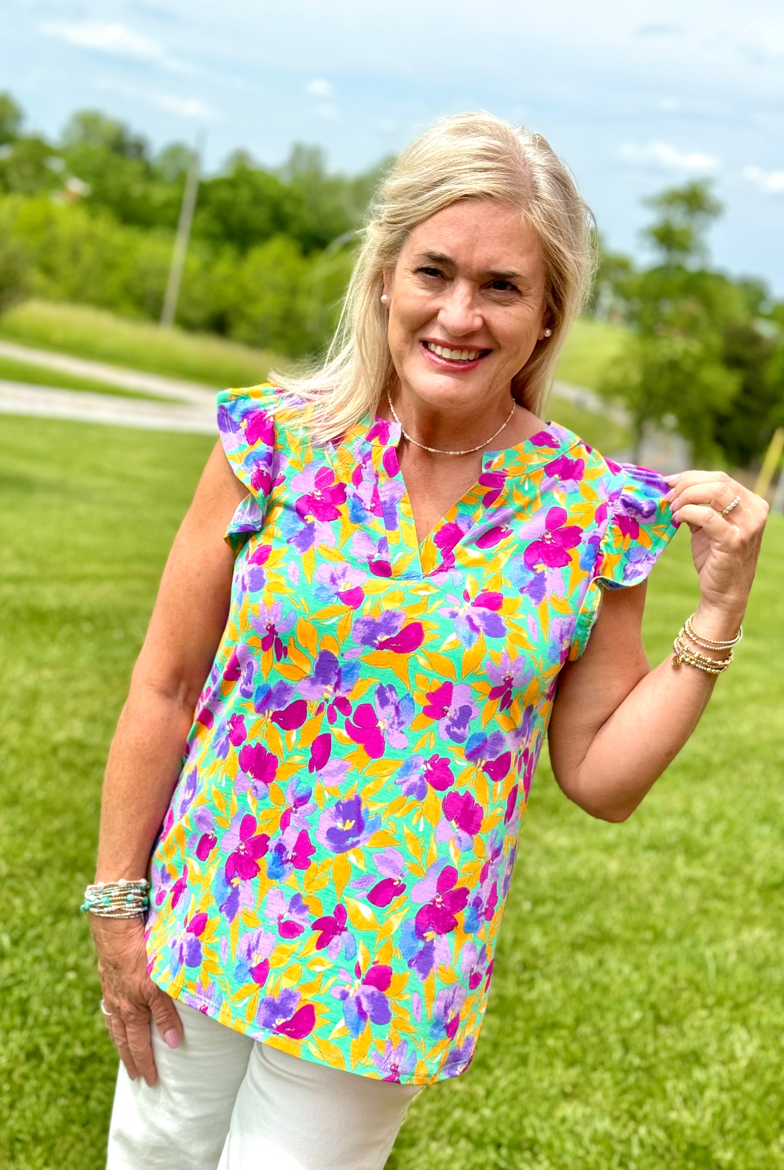 Tropical Splash Short Sleeve Top-100 Short Sleeve Tops-The Lovely Closet-The Lovely Closet, Women's Fashion Boutique in Alexandria, KY