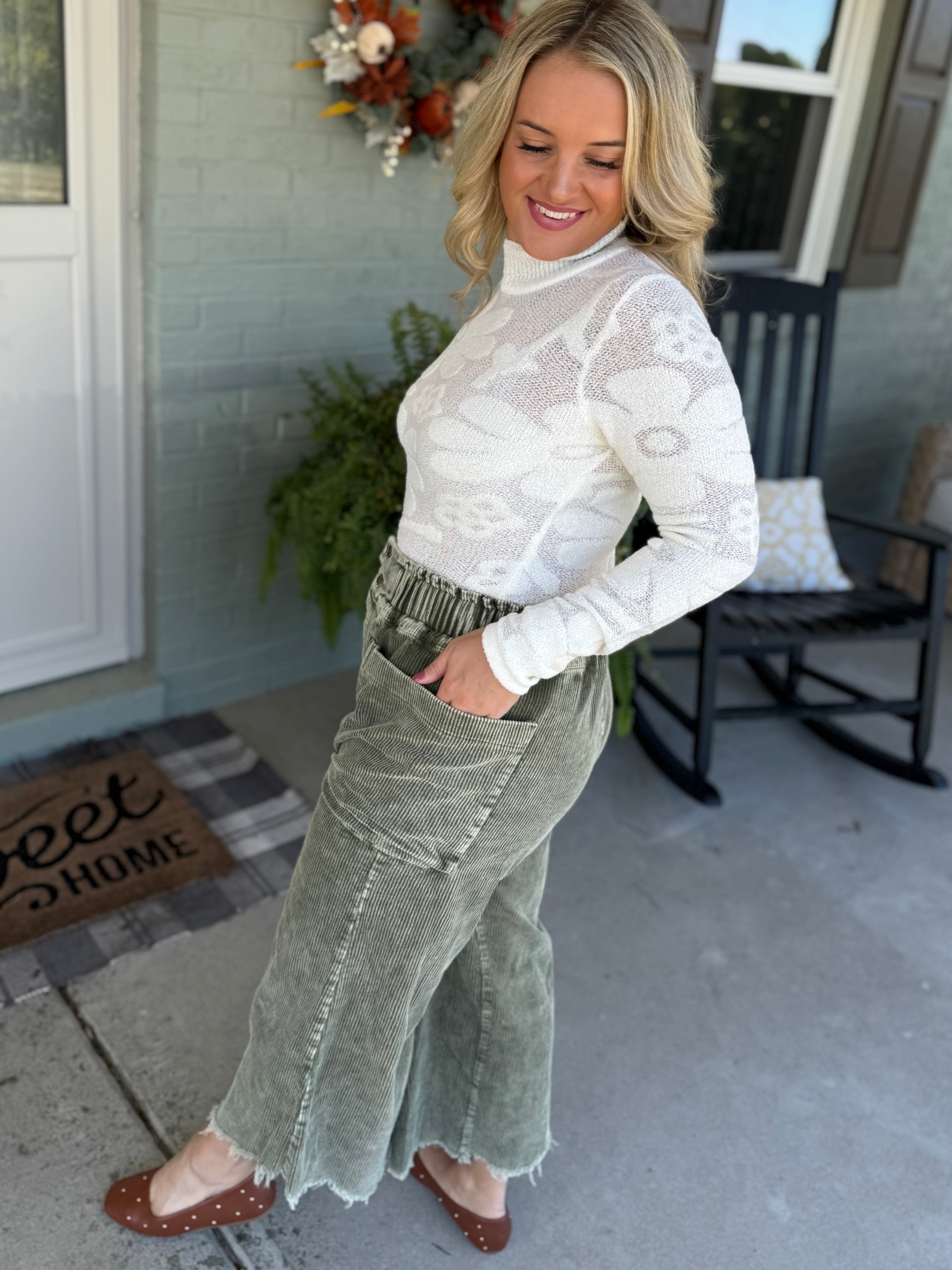 Autumn Glow Corduroy Cropped Pants - Olive-240 Pants-Anniewear-The Lovely Closet, Women's Fashion Boutique in Alexandria, KY