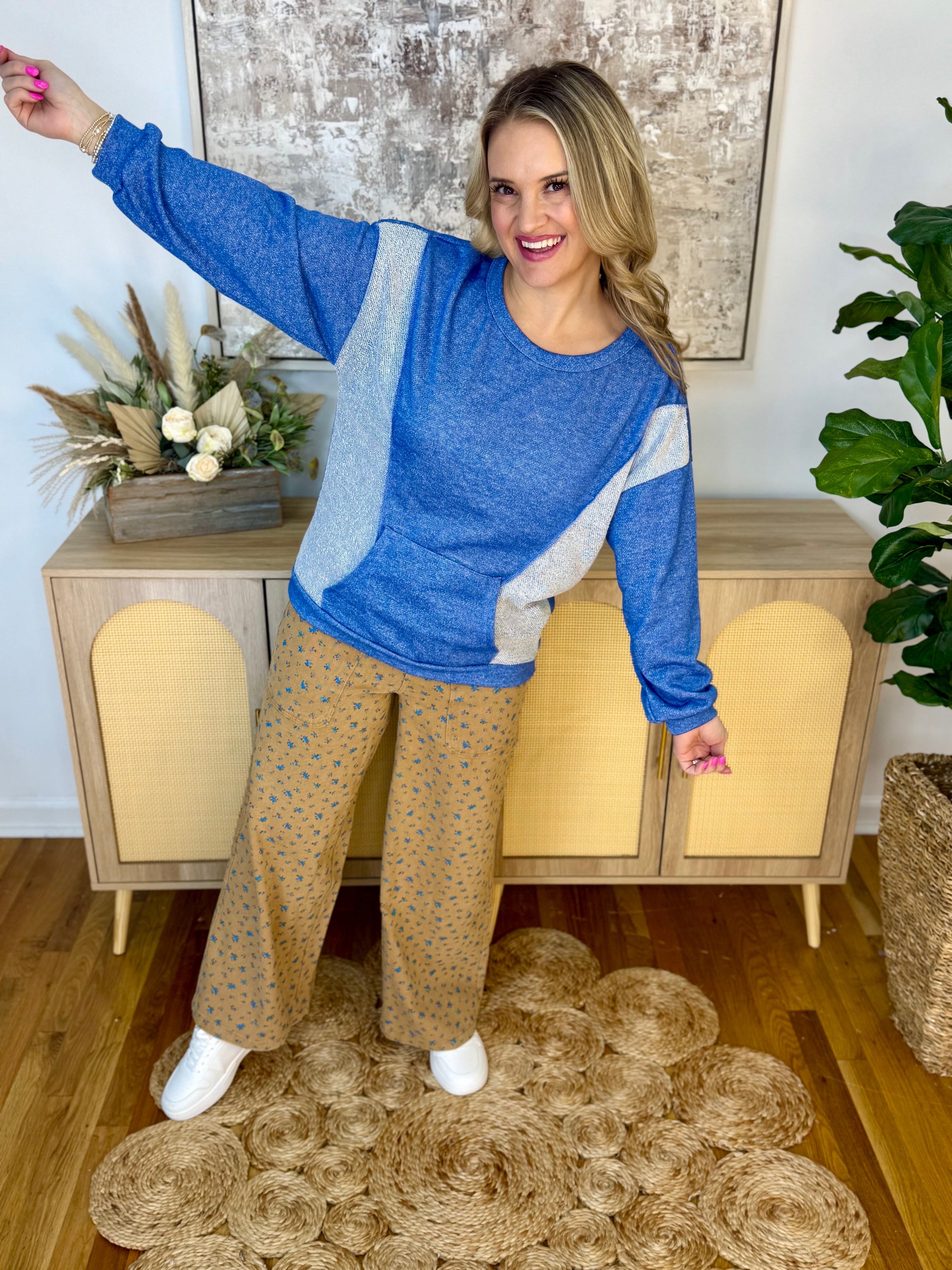 Royal Blue and Grey Pullover Top-110 Long Sleeve Top-bibi-The Lovely Closet, Women's Fashion Boutique in Alexandria, KY