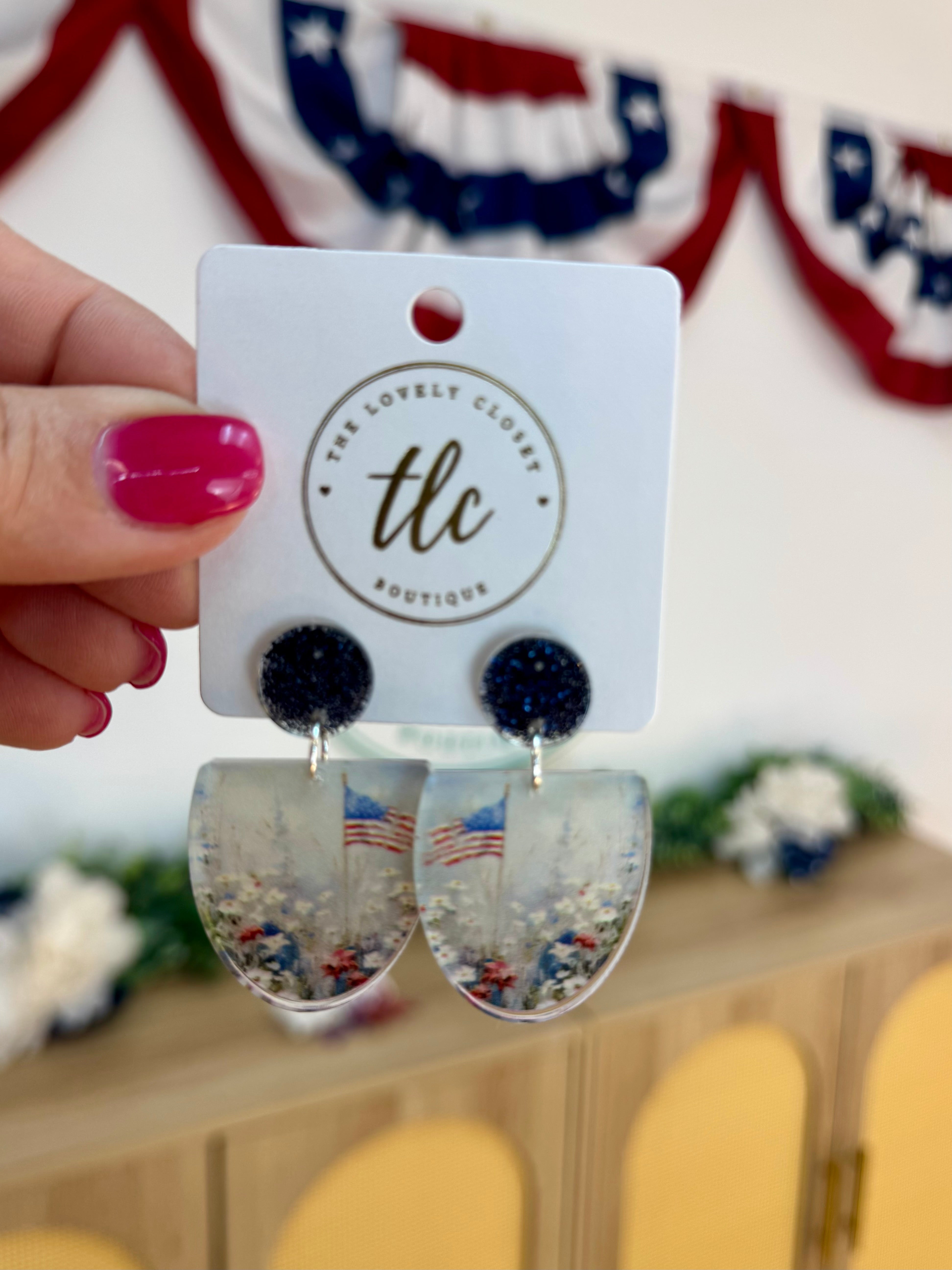 Patriotic RoseHeart Earrings-250 Jewelry-RH-The Lovely Closet, Women's Fashion Boutique in Alexandria, KY