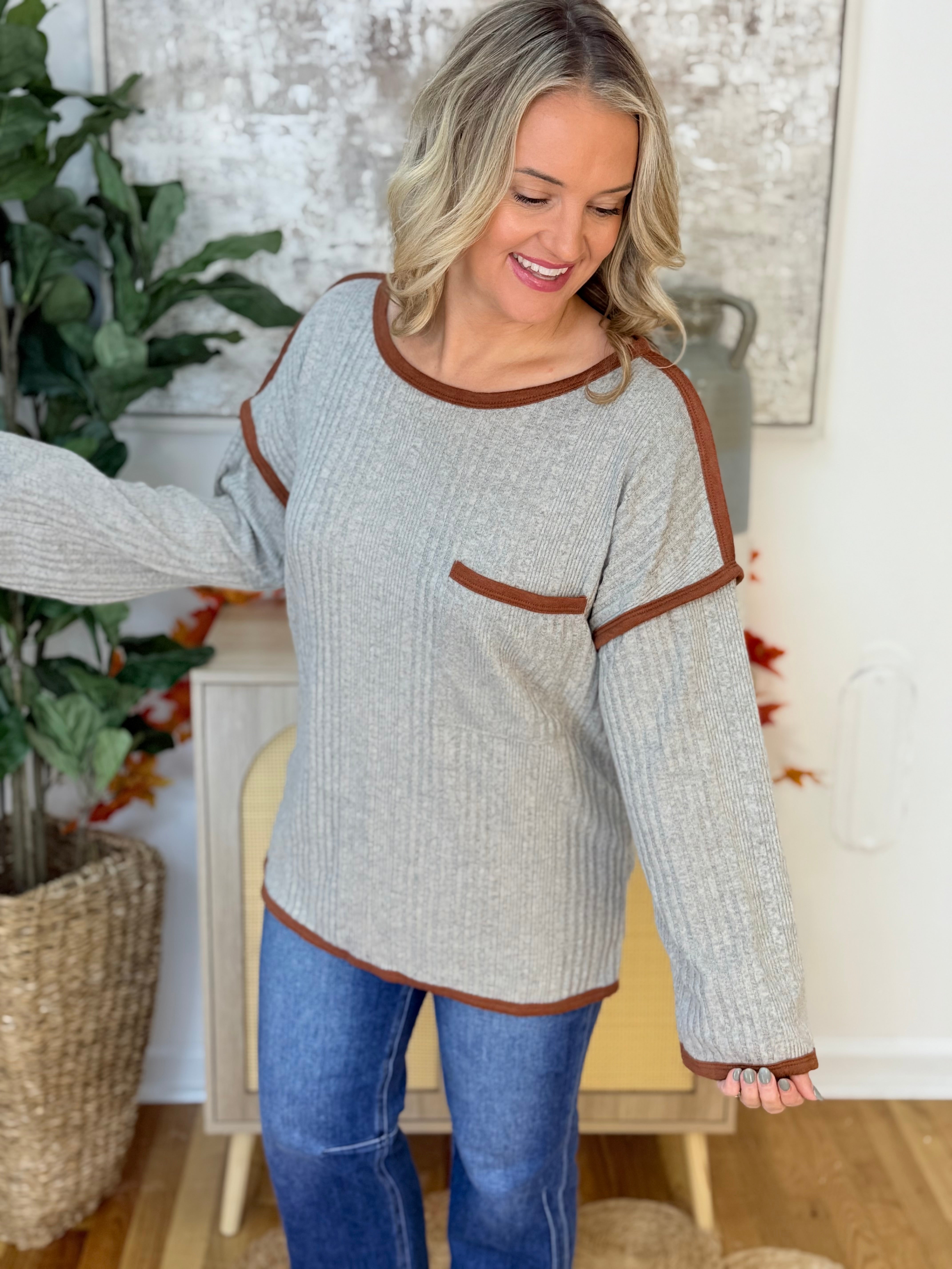 Brushed Rib Top-110 Long Sleeve Top-bibi-The Lovely Closet, Women's Fashion Boutique in Alexandria, KY