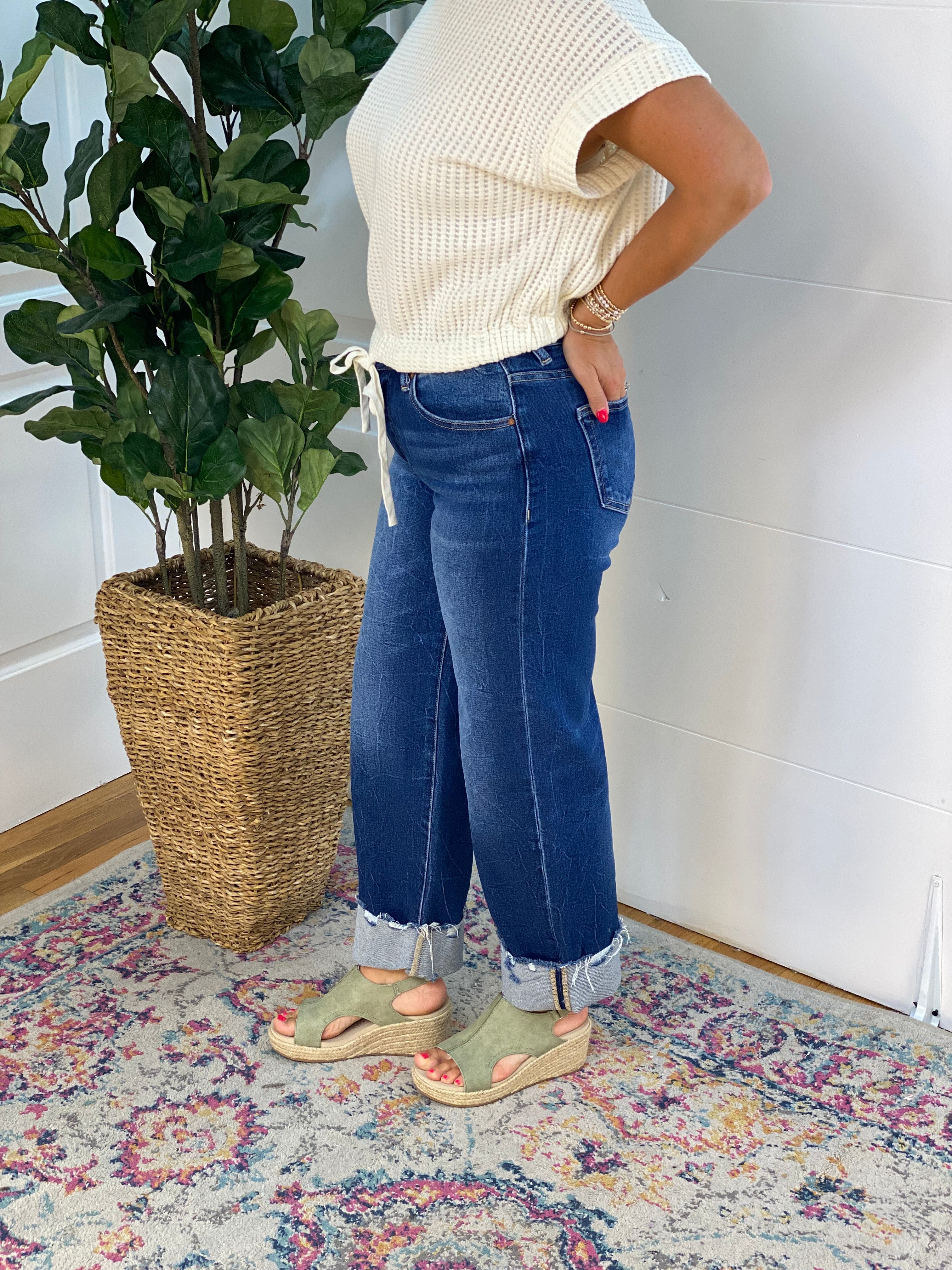 RISEN High Rise Crop Boyfriend Cuffed Jeans-210 Jeans-Risen-The Lovely Closet, Women's Fashion Boutique in Alexandria, KY