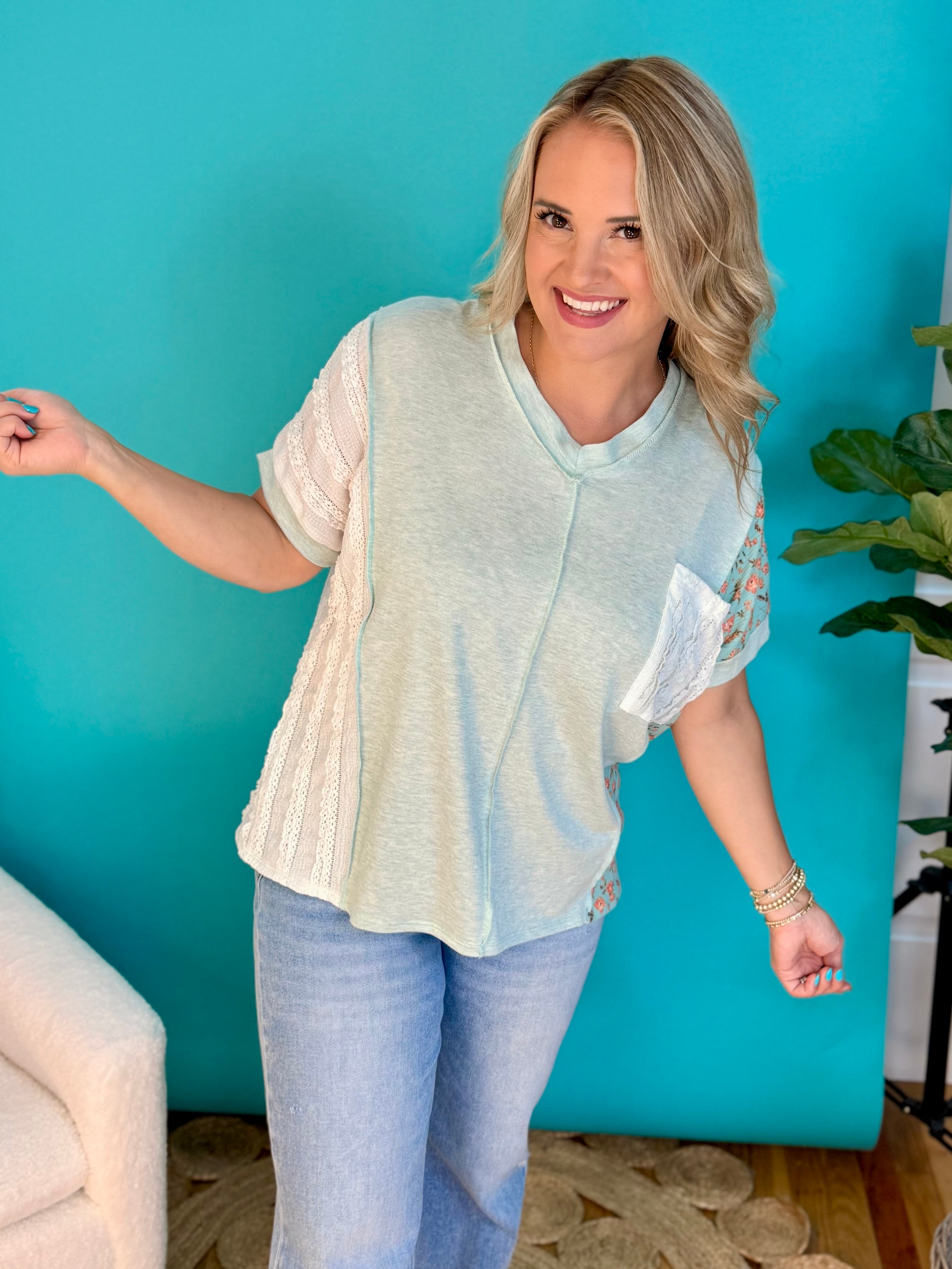 Color Block Patchwork Knit Top With Pocket-100 Short Sleeve Tops-7th Ray-The Lovely Closet, Women's Fashion Boutique in Alexandria, KY