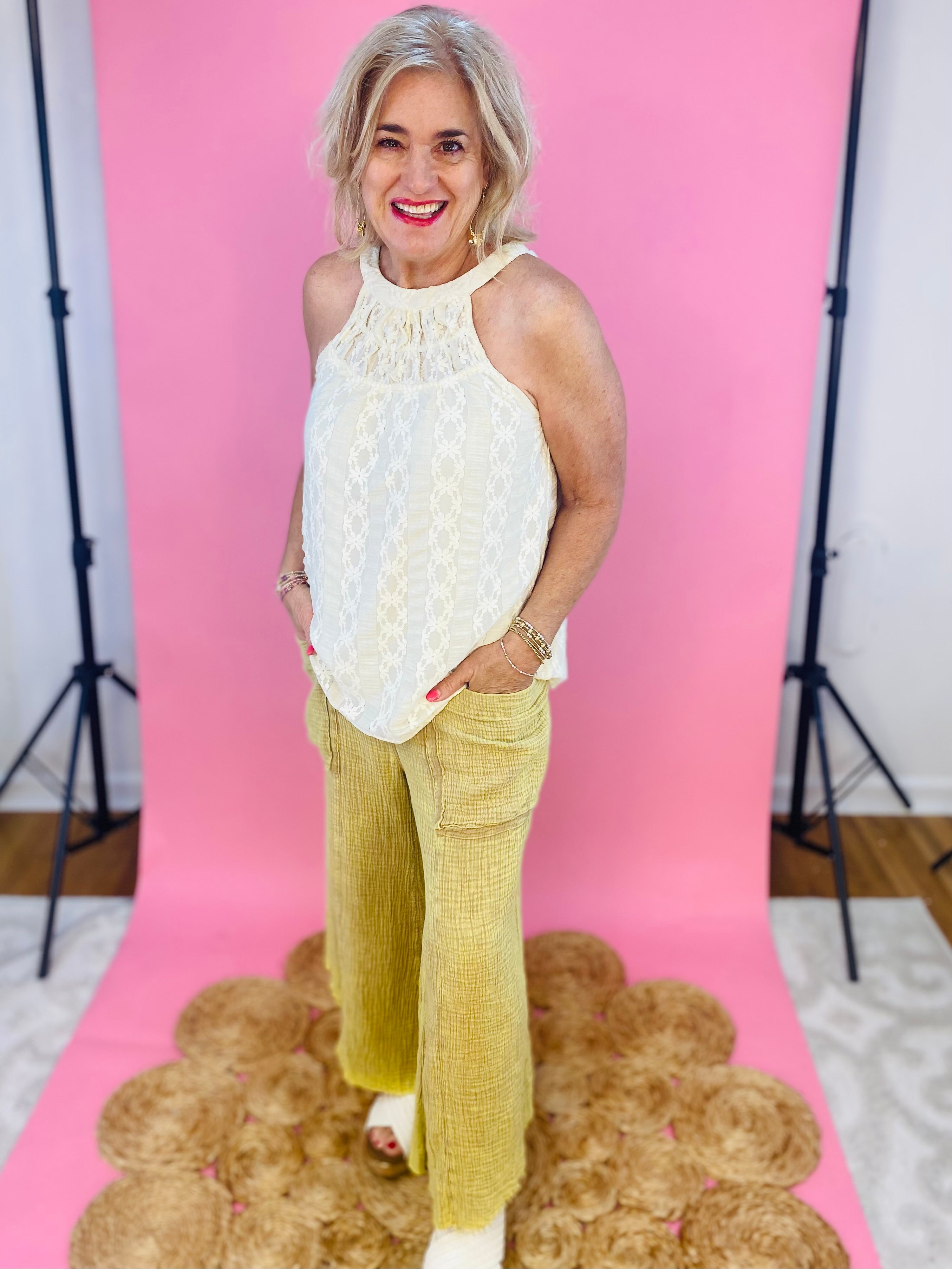 Summer Glow Gauze Pants-240 Pants-Sage + Fig-The Lovely Closet, Women's Fashion Boutique in Alexandria, KY