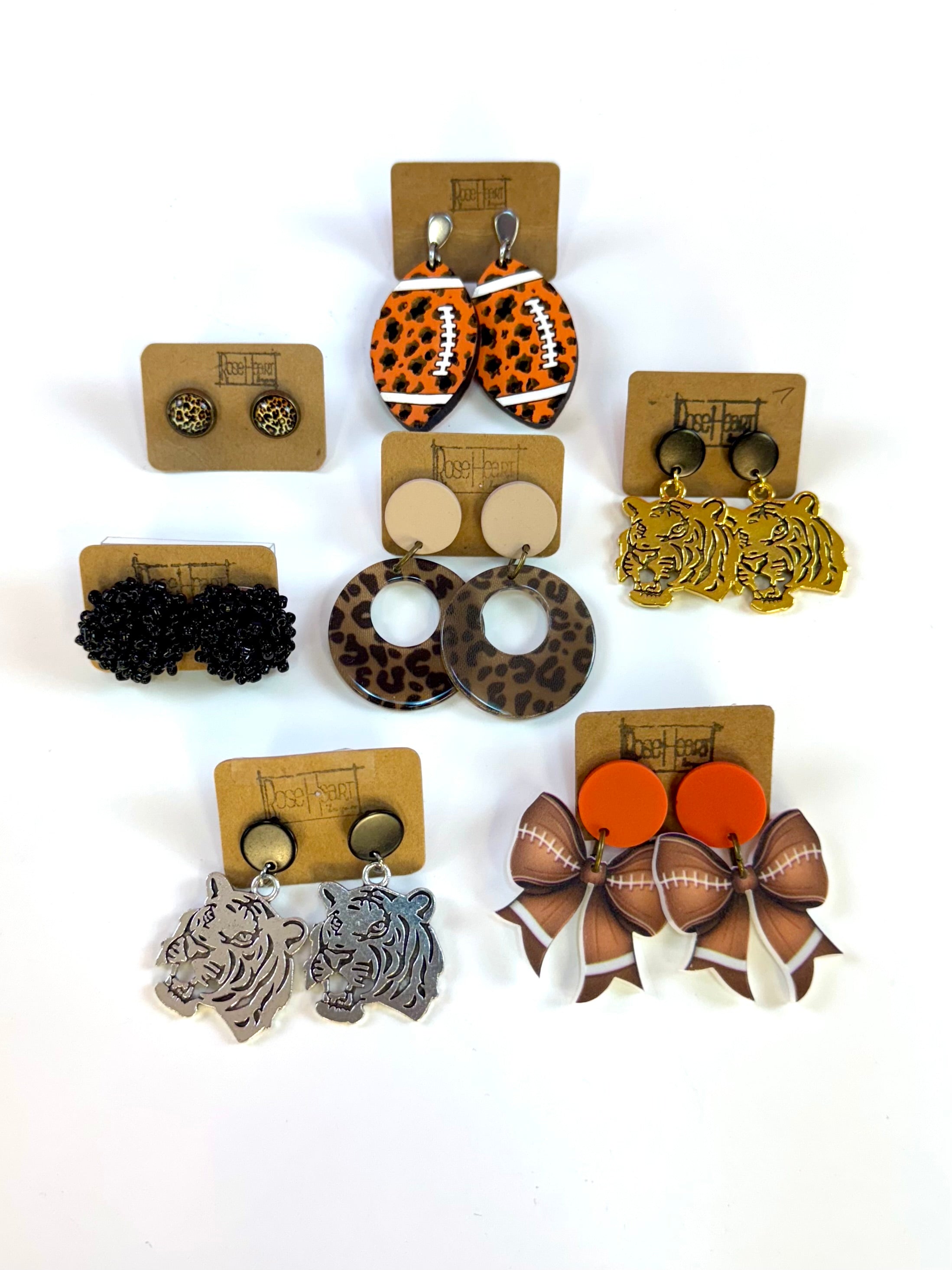Game Day RoseHeart Football Earrings-250 Jewelry-RH-The Lovely Closet, Women's Fashion Boutique in Alexandria, KY
