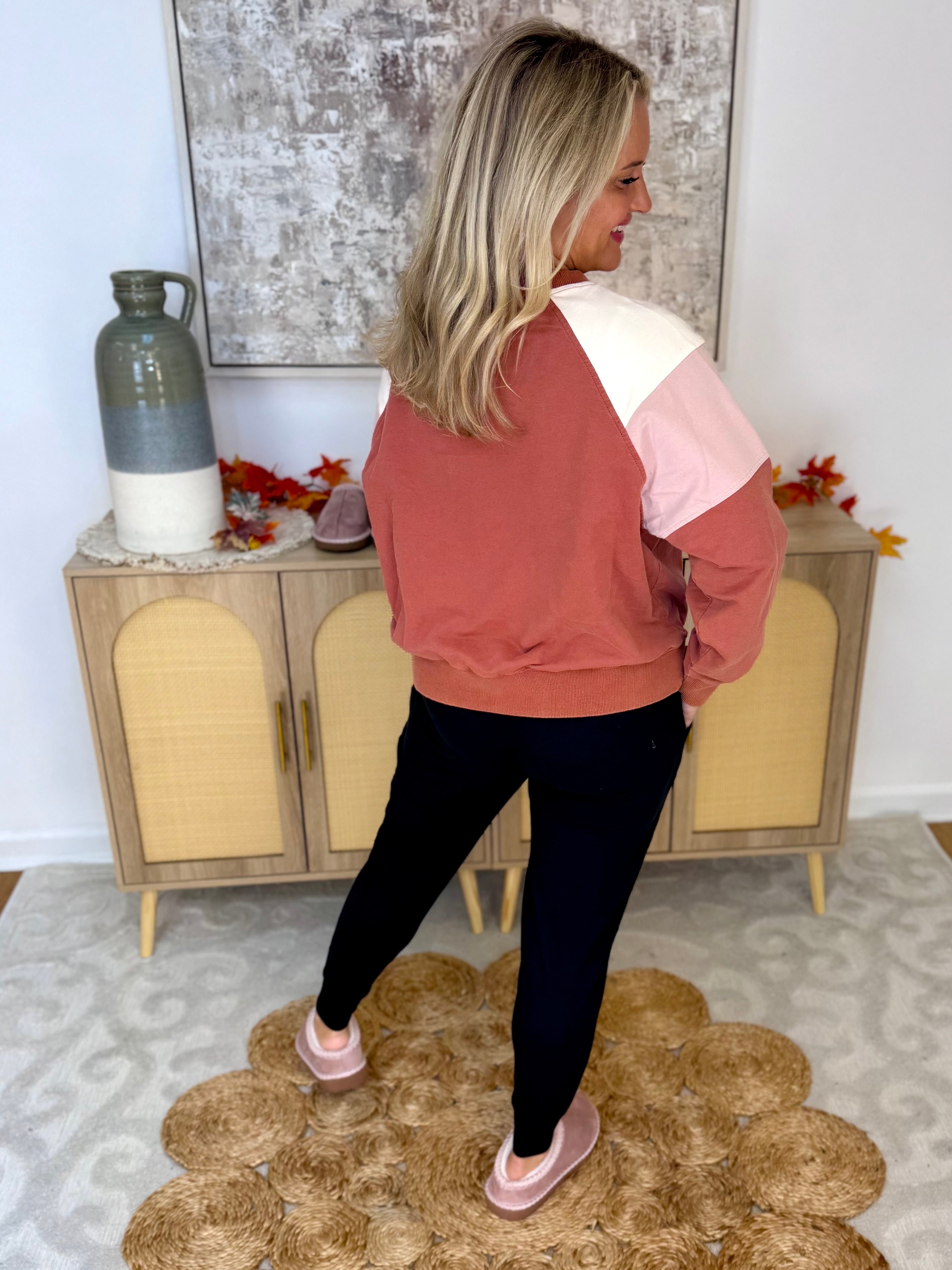 Washed Brick & Pink Pullover-110 Long Sleeve Top-White Birch-The Lovely Closet, Women's Fashion Boutique in Alexandria, KY