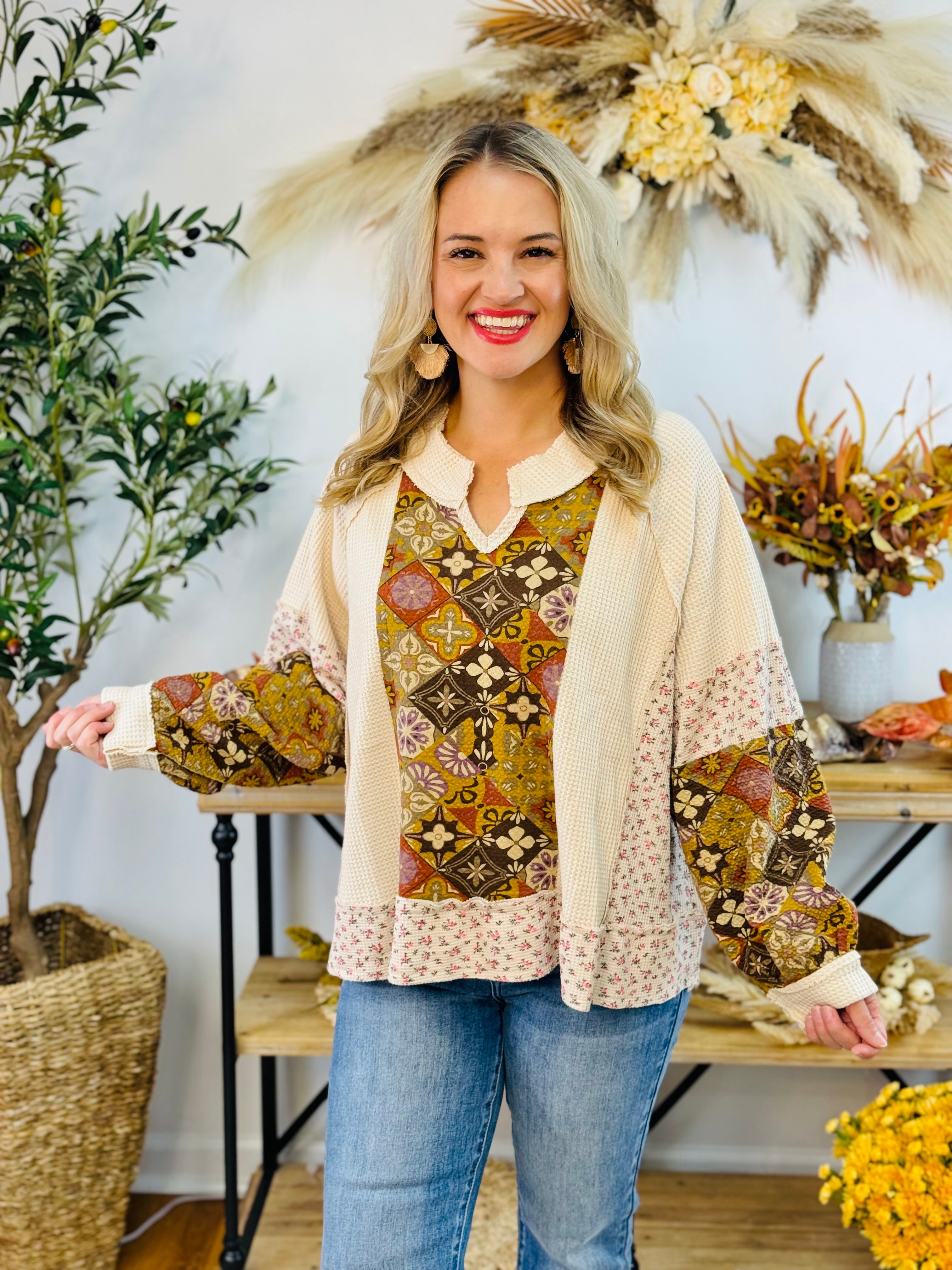 POL Printed Contrast Thermal Top-110 Long Sleeve Top-POL-The Lovely Closet, Women's Fashion Boutique in Alexandria, KY