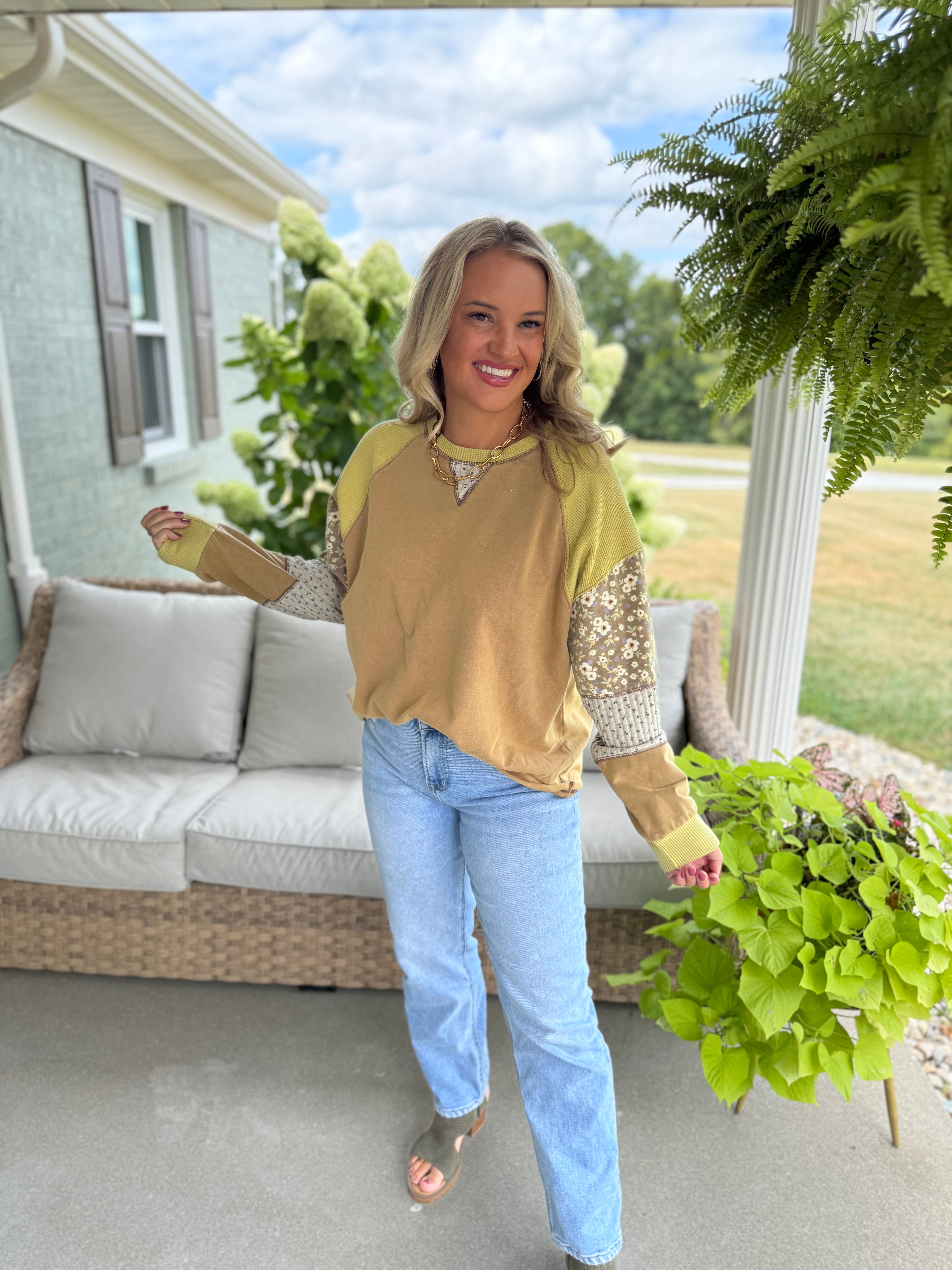 Harvest Wishes Pullover - Golden Olive-110 Long Sleeve Top-easel-The Lovely Closet, Women's Fashion Boutique in Alexandria, KY