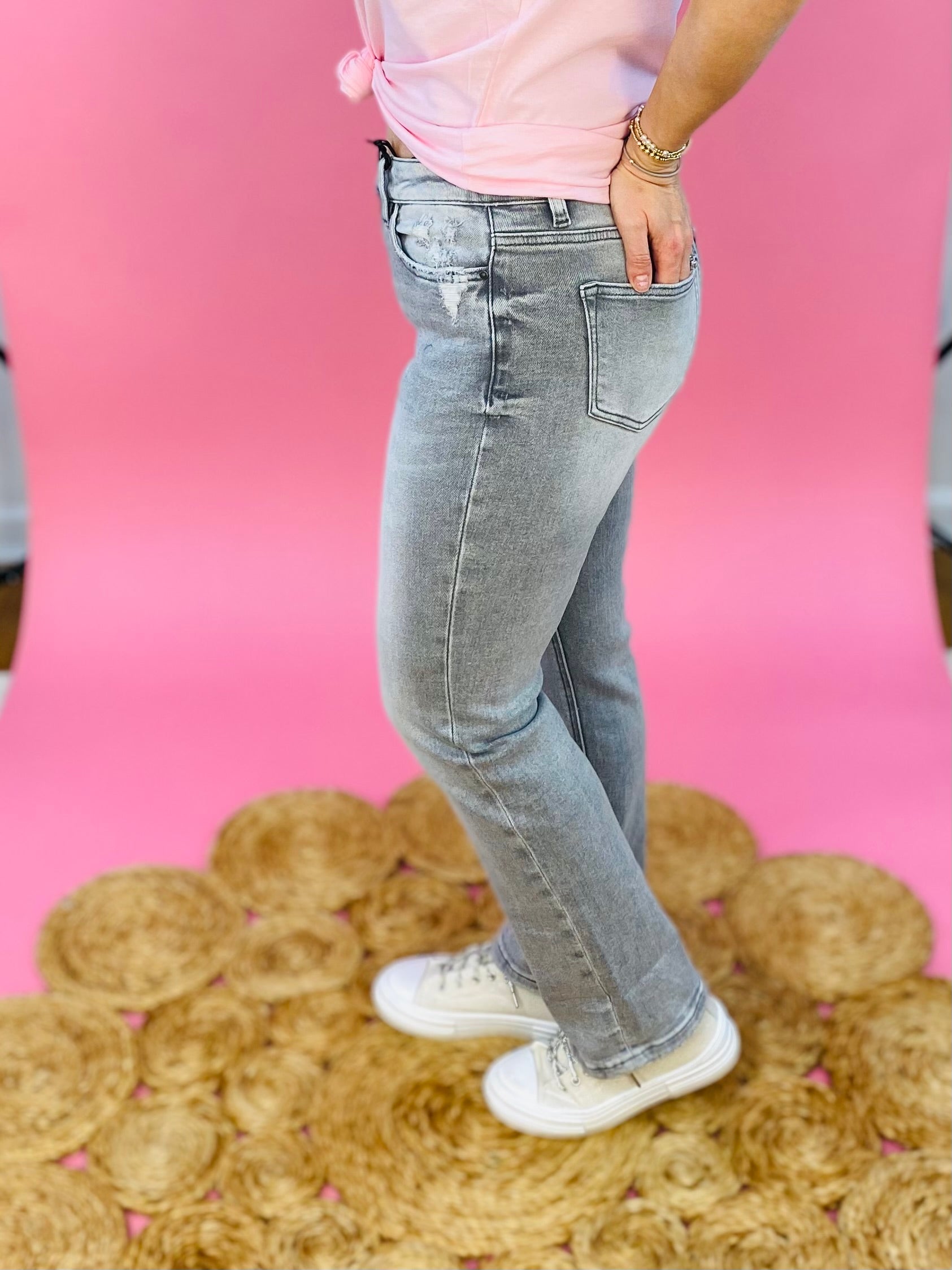 MICA MID RISE STRAIGHT LEG VINTAGE GREY WASH-210 Jeans-Donation Pink-The Lovely Closet, Women's Fashion Boutique in Alexandria, KY