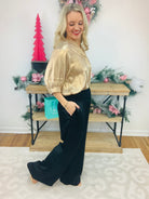 Watch Me Shine Elastic Waist Pants - Black-240 Pants-Vine & Love-The Lovely Closet, Women's Fashion Boutique in Alexandria, KY