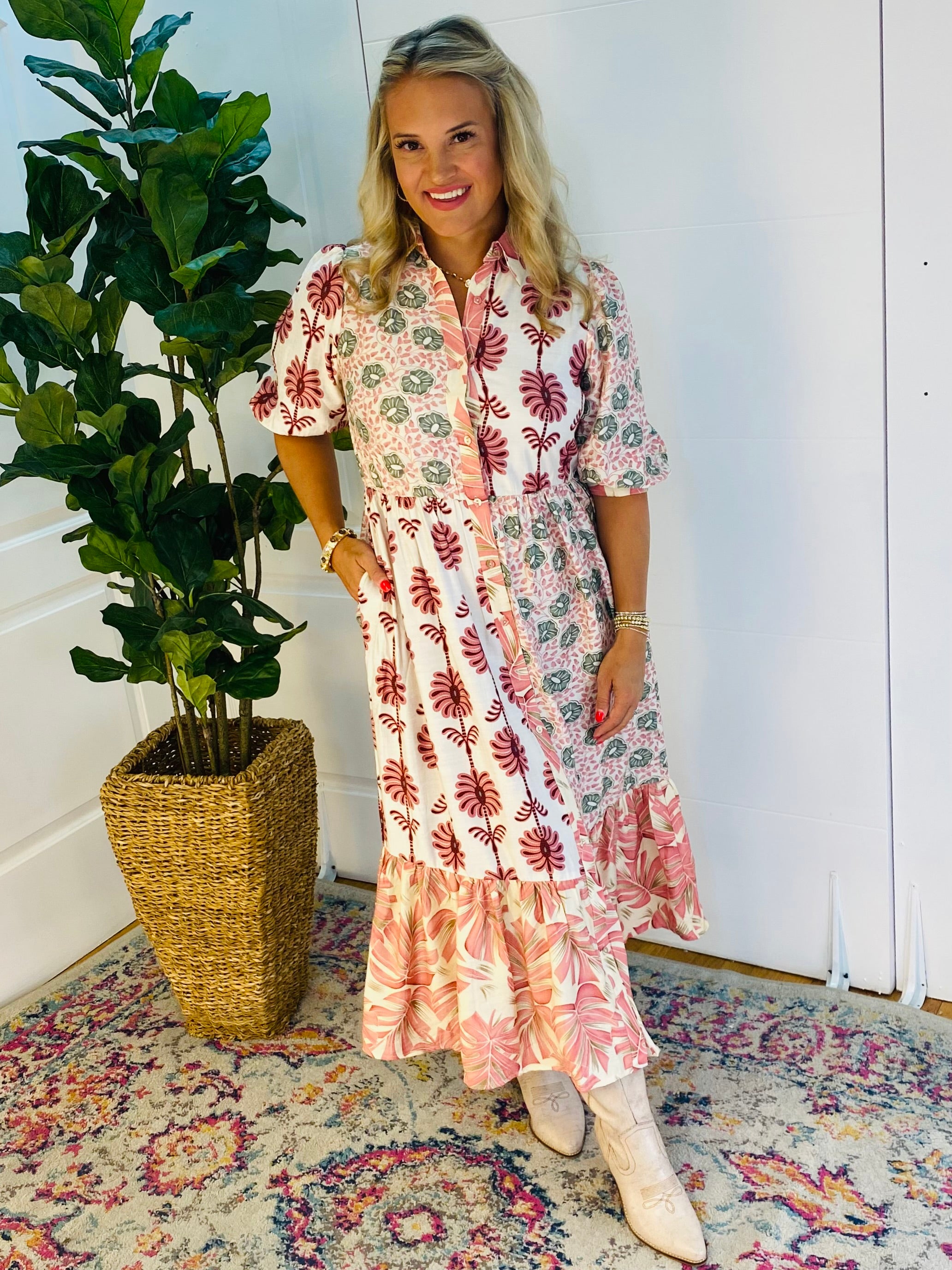 Fall Floral Midi Dress-180 Dresses-GIGIO-The Lovely Closet, Women's Fashion Boutique in Alexandria, KY