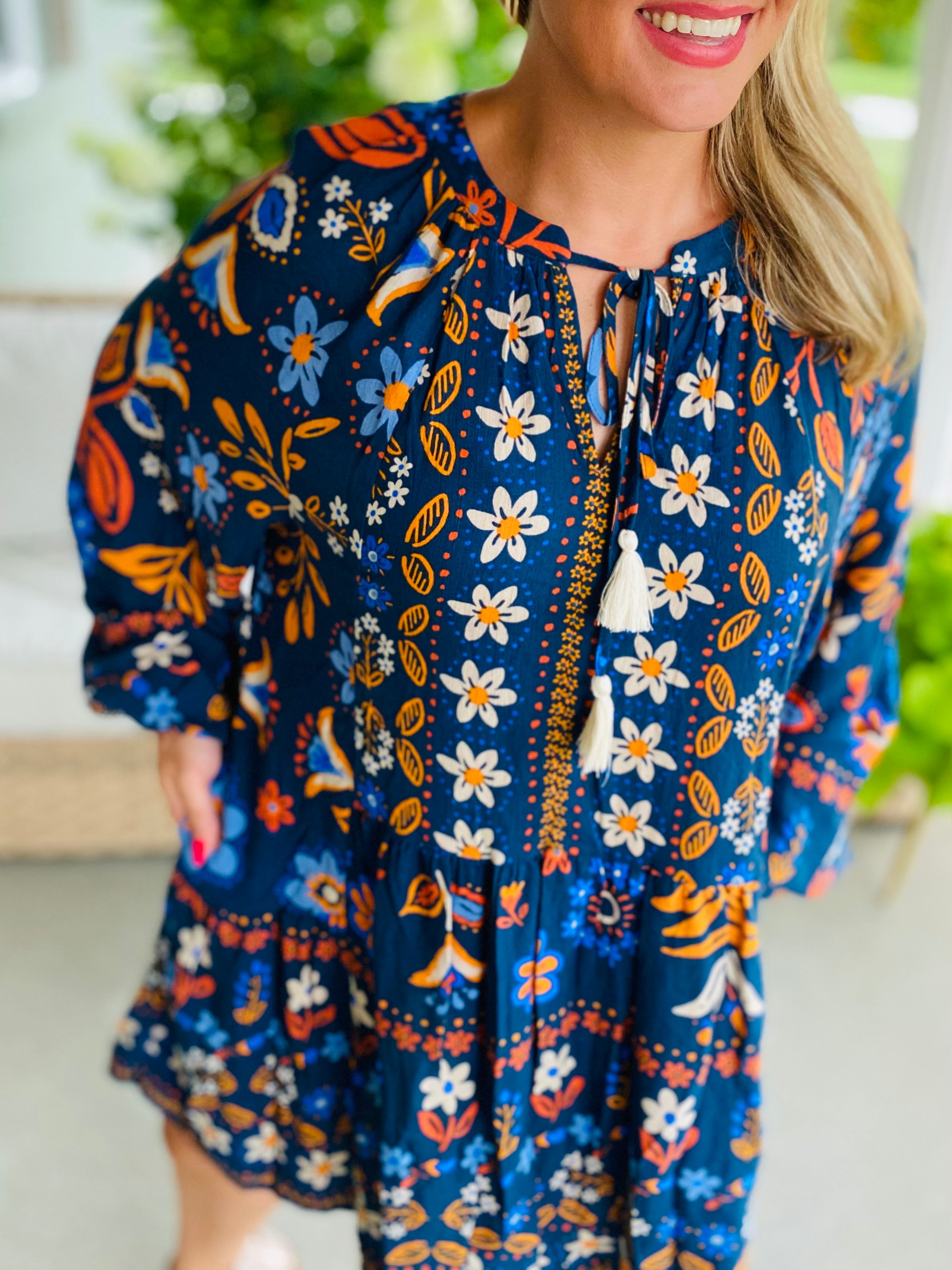 Autumn Indigo Long Sleeve Dress-180 Dresses-easel-The Lovely Closet, Women's Fashion Boutique in Alexandria, KY