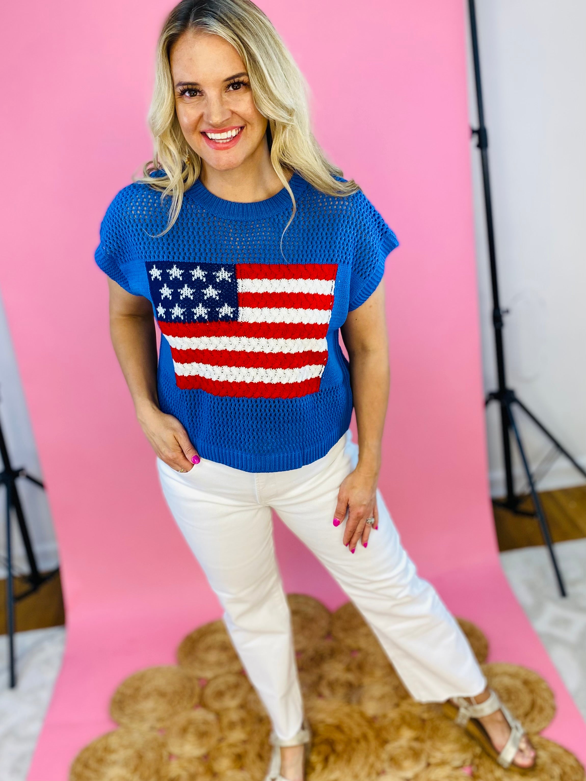 American Flag Knit Sweater-100 Short Sleeve Tops-Anniewear-The Lovely Closet, Women's Fashion Boutique in Alexandria, KY
