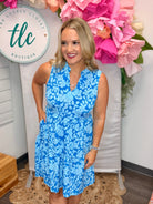 Coastal Blue Floral Lizzy Dress-180 Dresses-Dear Scarlett-The Lovely Closet, Women's Fashion Boutique in Alexandria, KY