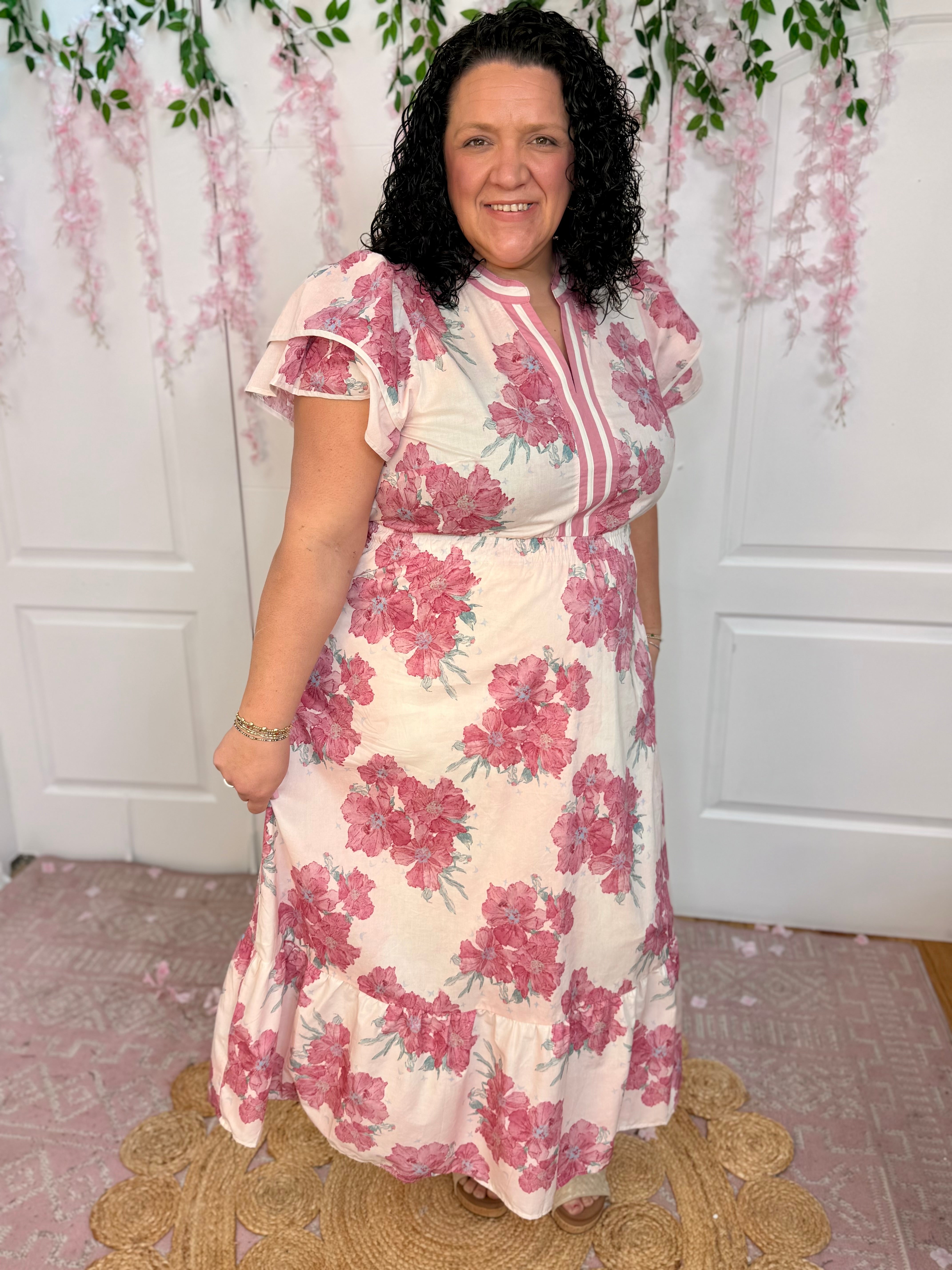 Spring Bouquet Midi Dress-180 Dresses-Umgee-The Lovely Closet, Women's Fashion Boutique in Alexandria, KY