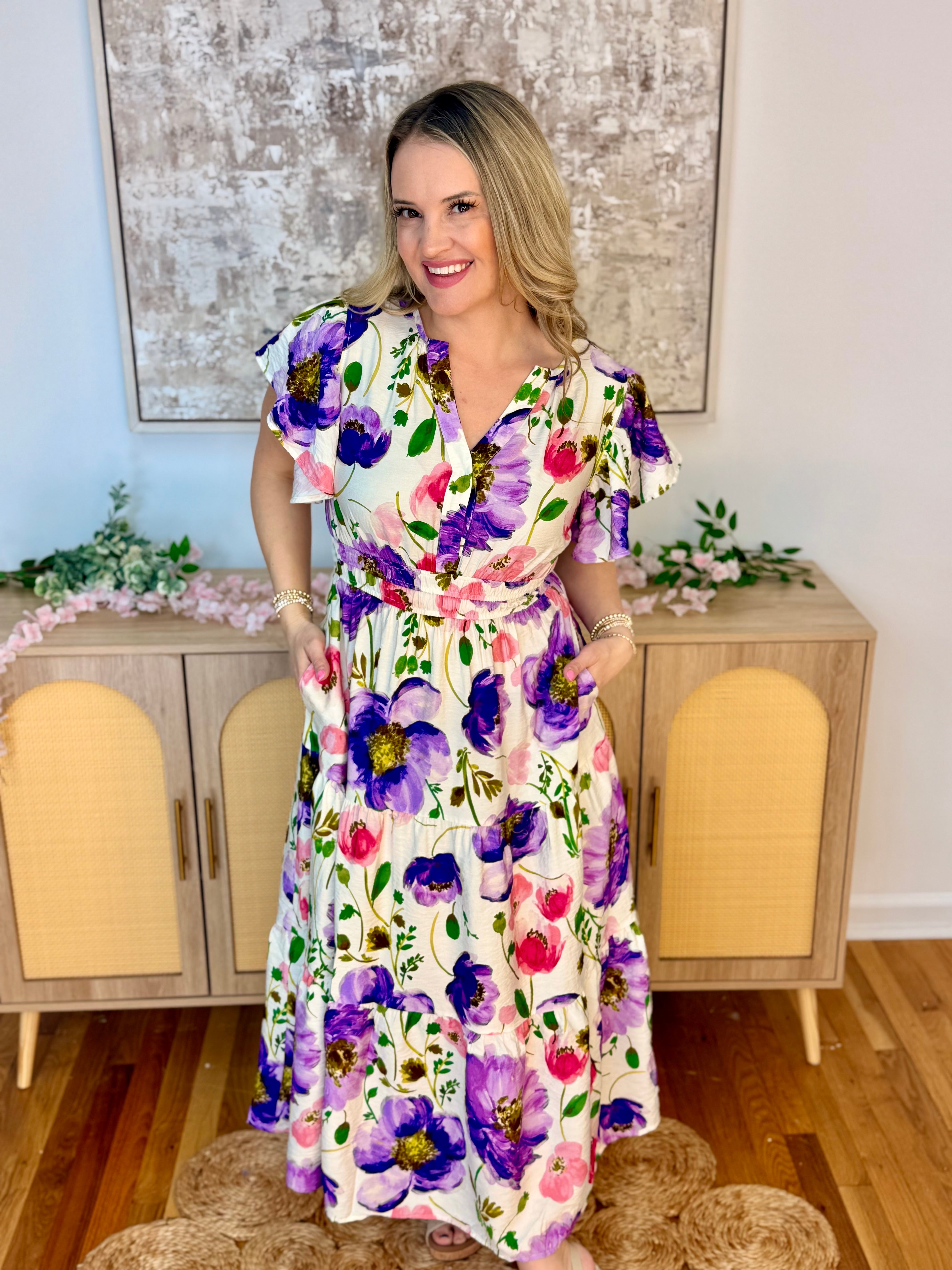 Sweet Violet Midi Dress-180 Dresses-Oddi-The Lovely Closet, Women's Fashion Boutique in Alexandria, KY
