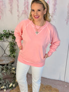 Keeping it Casual Pullover 2025 - Peony Pink-150 Sweatshirts-zenana-The Lovely Closet, Women's Fashion Boutique in Alexandria, KY