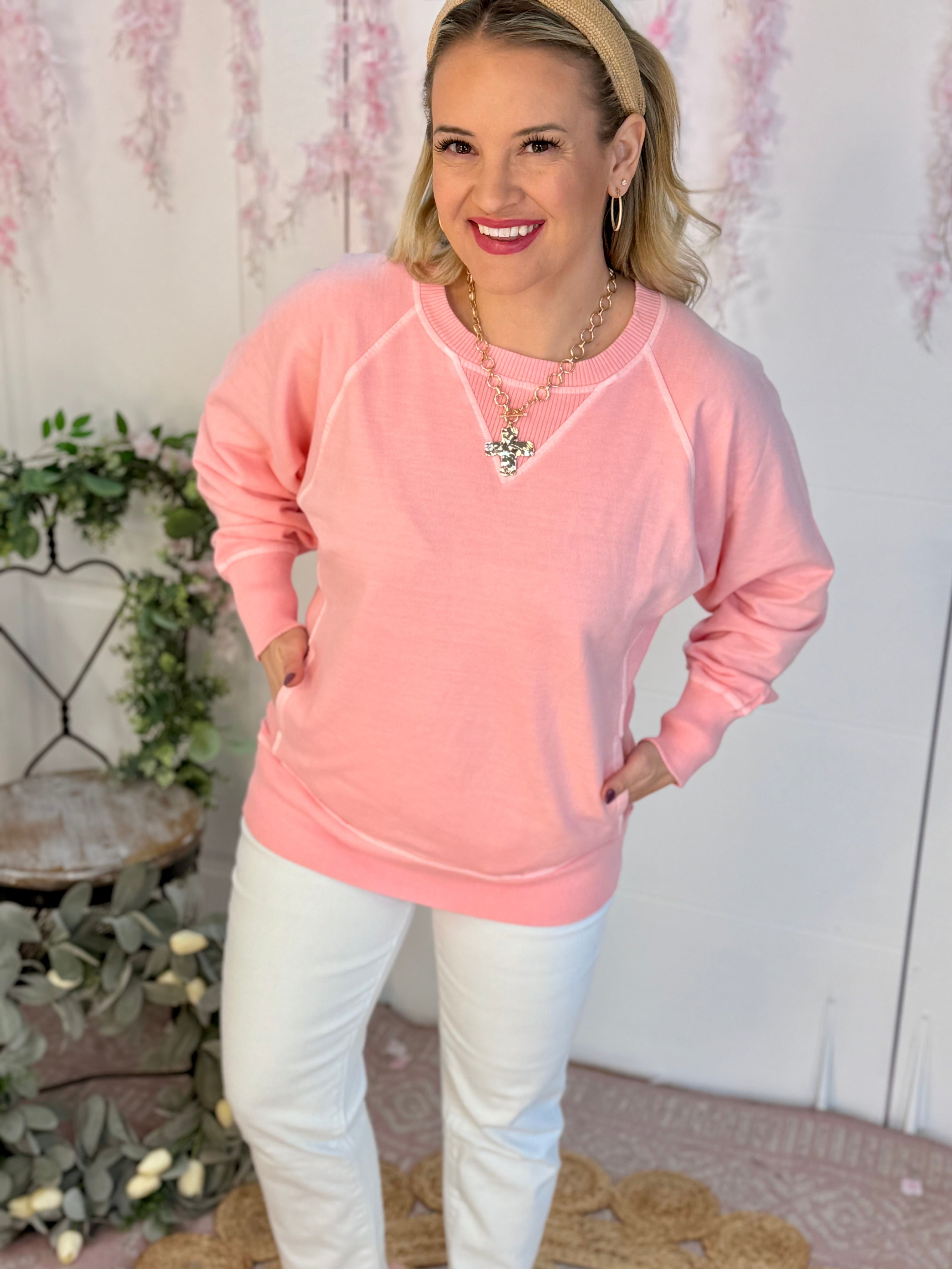 Keeping it Casual Pullover 2025 - Peony Pink-150 Sweatshirts-zenana-The Lovely Closet, Women's Fashion Boutique in Alexandria, KY