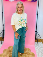 Daisy Patch Floral Applique Top-100 Short Sleeve Tops-Sage + Fig-The Lovely Closet, Women's Fashion Boutique in Alexandria, KY
