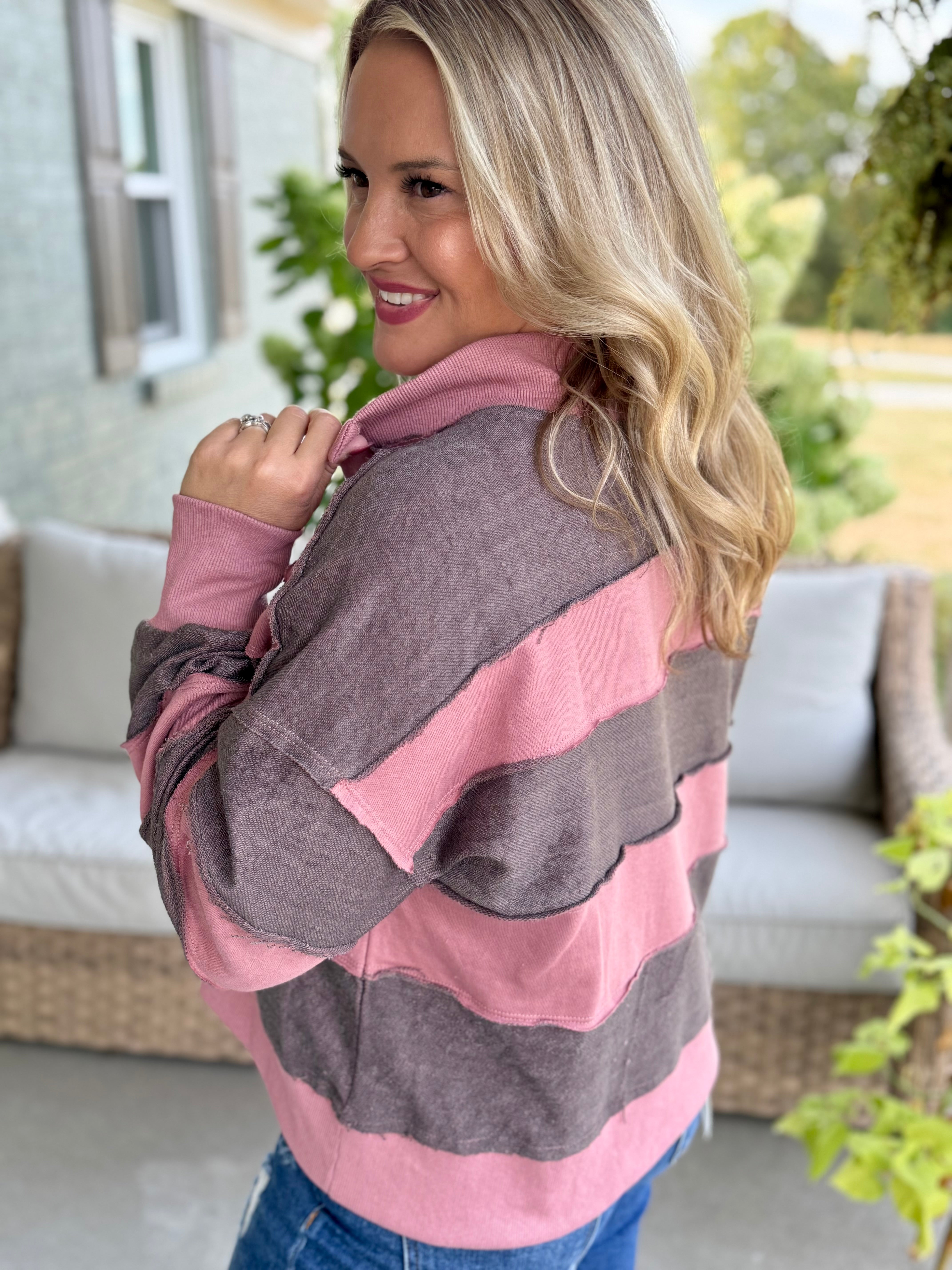 FINAL SALE Harvest Stripe Oversized Top-110 Long Sleeve Top-Doe and Rae-The Lovely Closet, Women's Fashion Boutique in Alexandria, KY