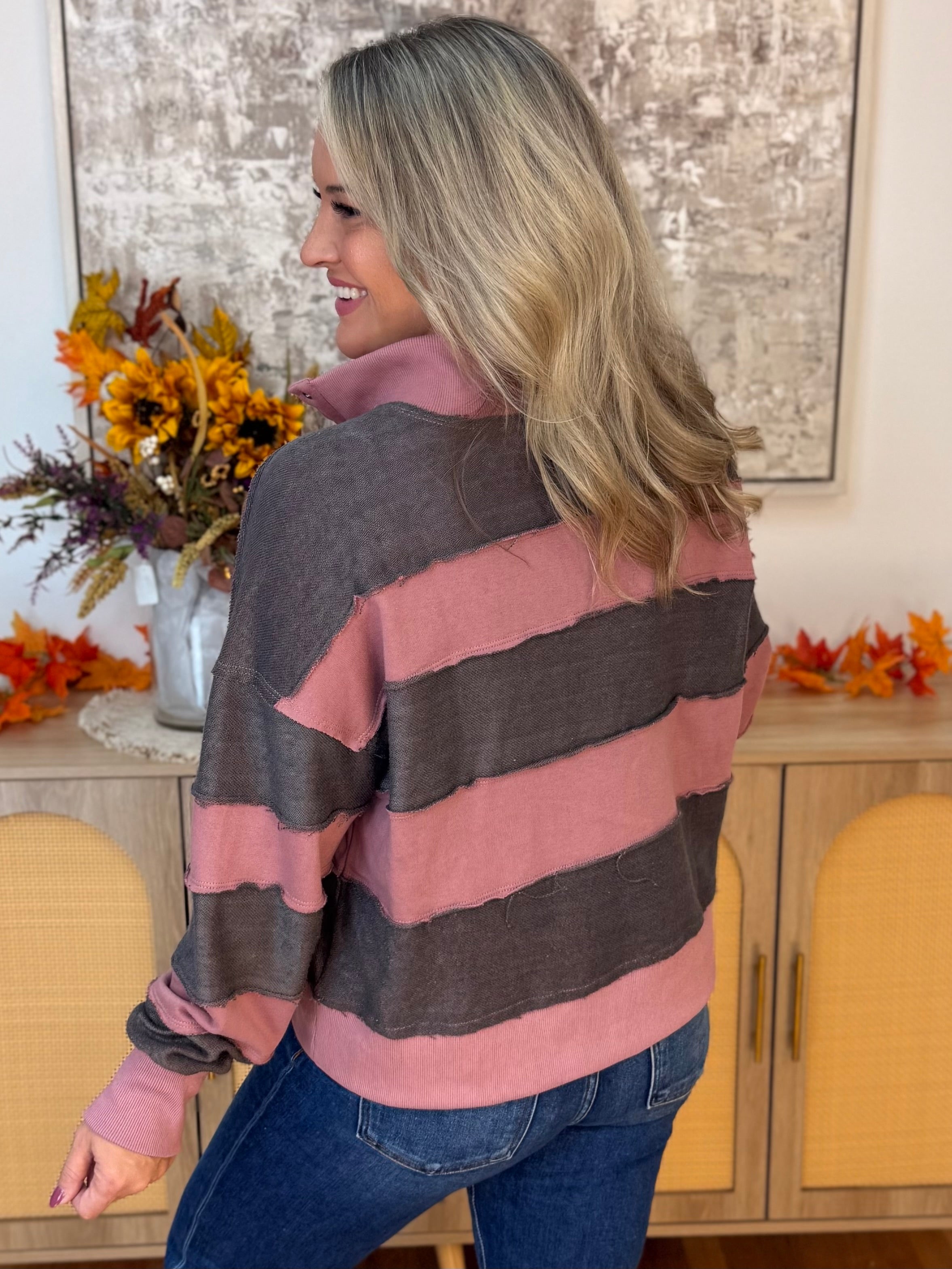 FINAL SALE Harvest Stripe Oversized Top-110 Long Sleeve Top-Doe and Rae-The Lovely Closet, Women's Fashion Boutique in Alexandria, KY