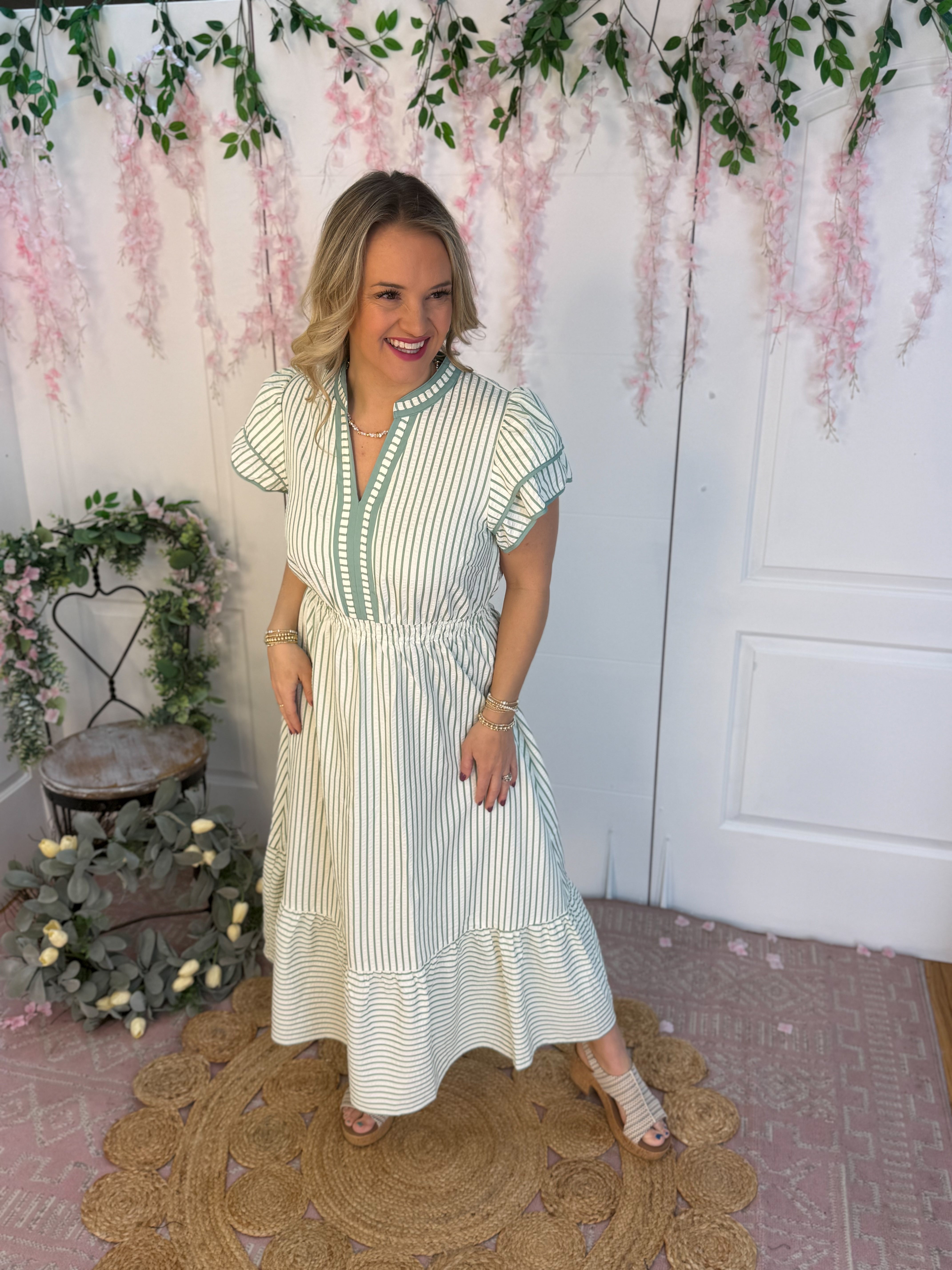 Spring Days Midi Dress - Sage-180 Dresses-Umgee-The Lovely Closet, Women's Fashion Boutique in Alexandria, KY