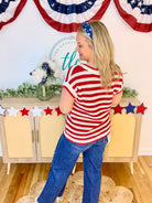 Red and White Knit Sweater Top-100 Short Sleeve Tops-Blu Pepper-The Lovely Closet, Women's Fashion Boutique in Alexandria, KY