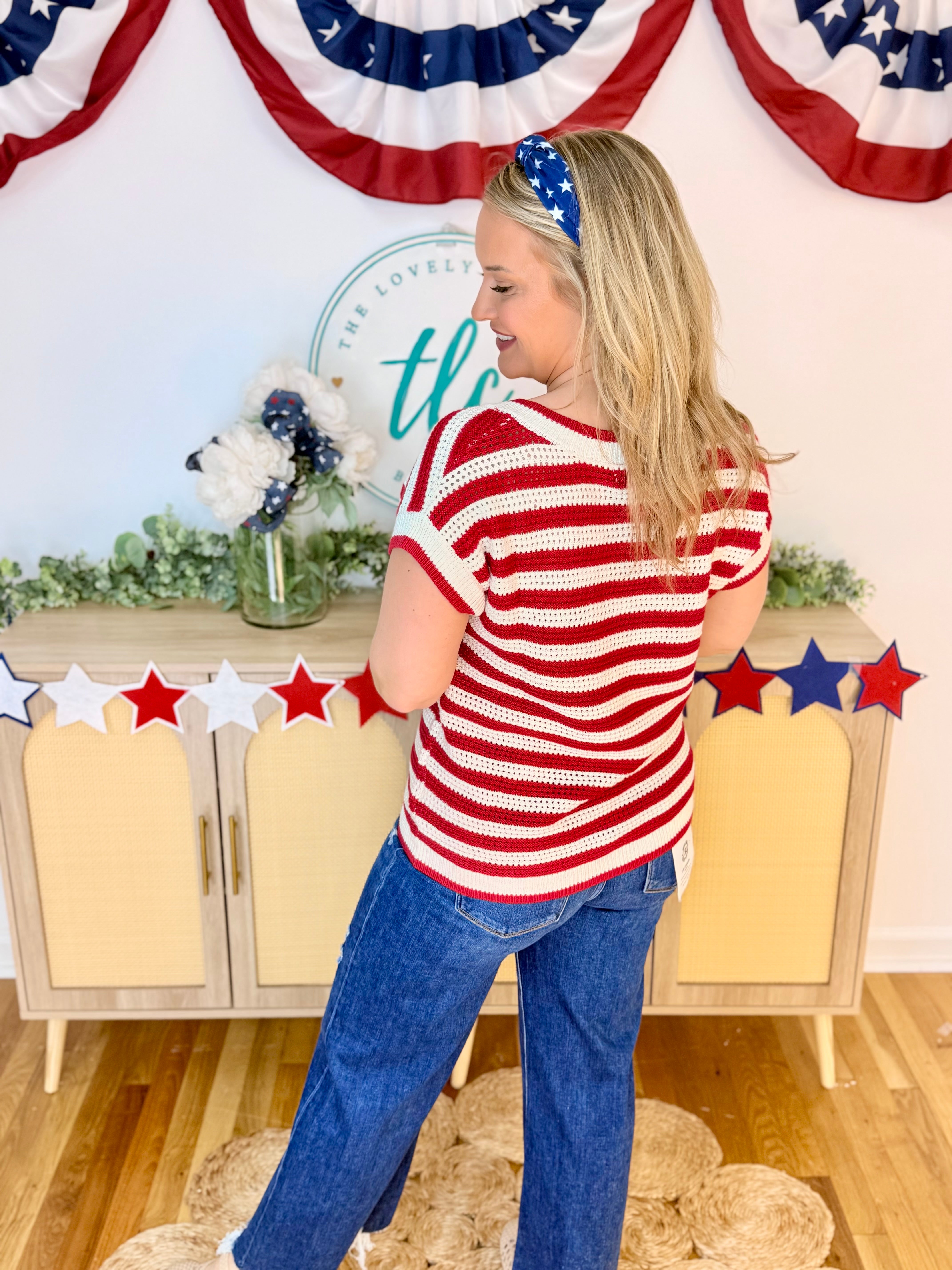 Red and White Knit Sweater Top-100 Short Sleeve Tops-Blu Pepper-The Lovely Closet, Women's Fashion Boutique in Alexandria, KY