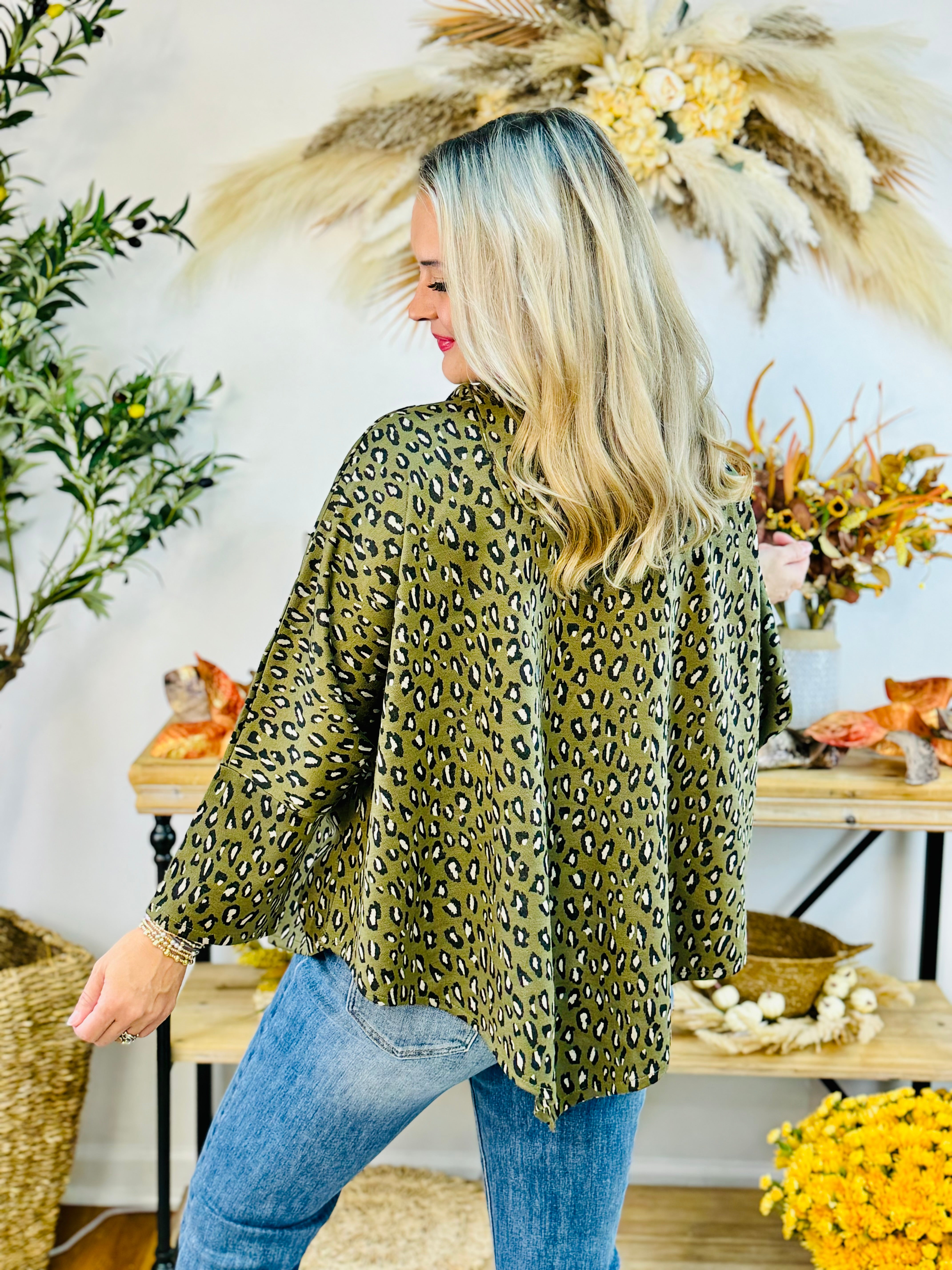 Olive Leopard Poncho-110 Long Sleeve Top-The Lovely Closet-The Lovely Closet, Women's Fashion Boutique in Alexandria, KY