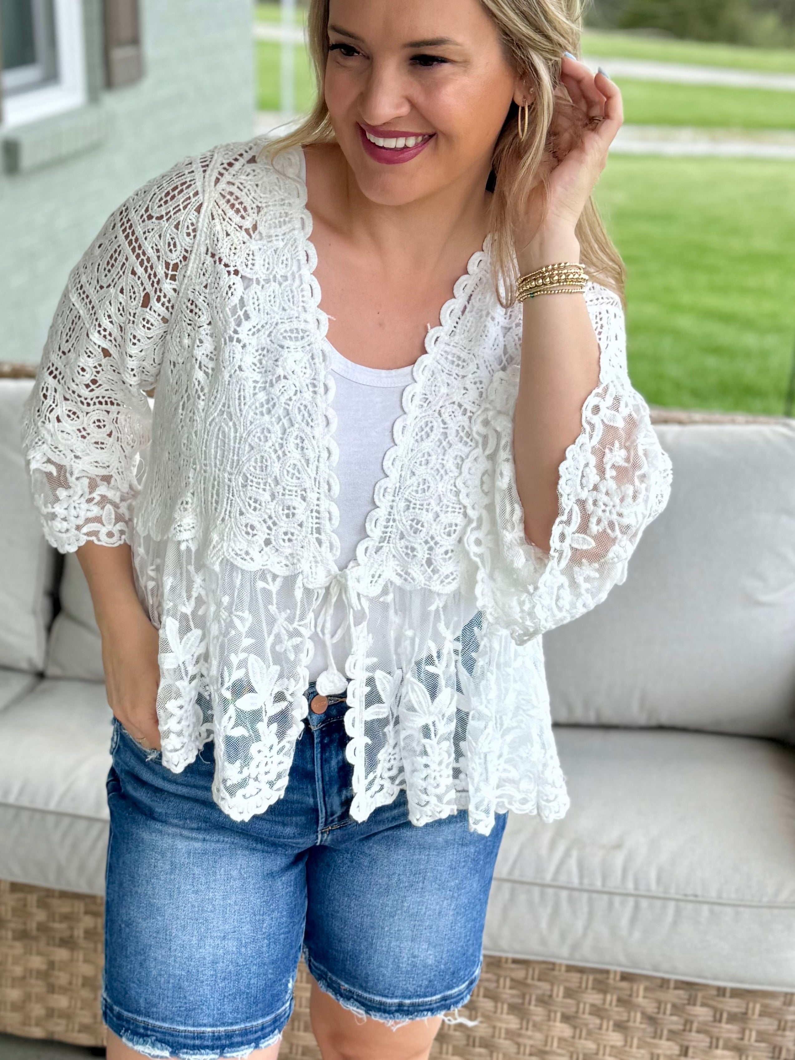 Crochet Floral Lace Cardigan-160 Cardigan/Kimonos-Pol Clothing-The Lovely Closet, Women's Fashion Boutique in Alexandria, KY