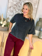 Let's Getaway Short Sleeve Sweater - Charcoal-140 Sweaters-Blu Pepper-The Lovely Closet, Women's Fashion Boutique in Alexandria, KY