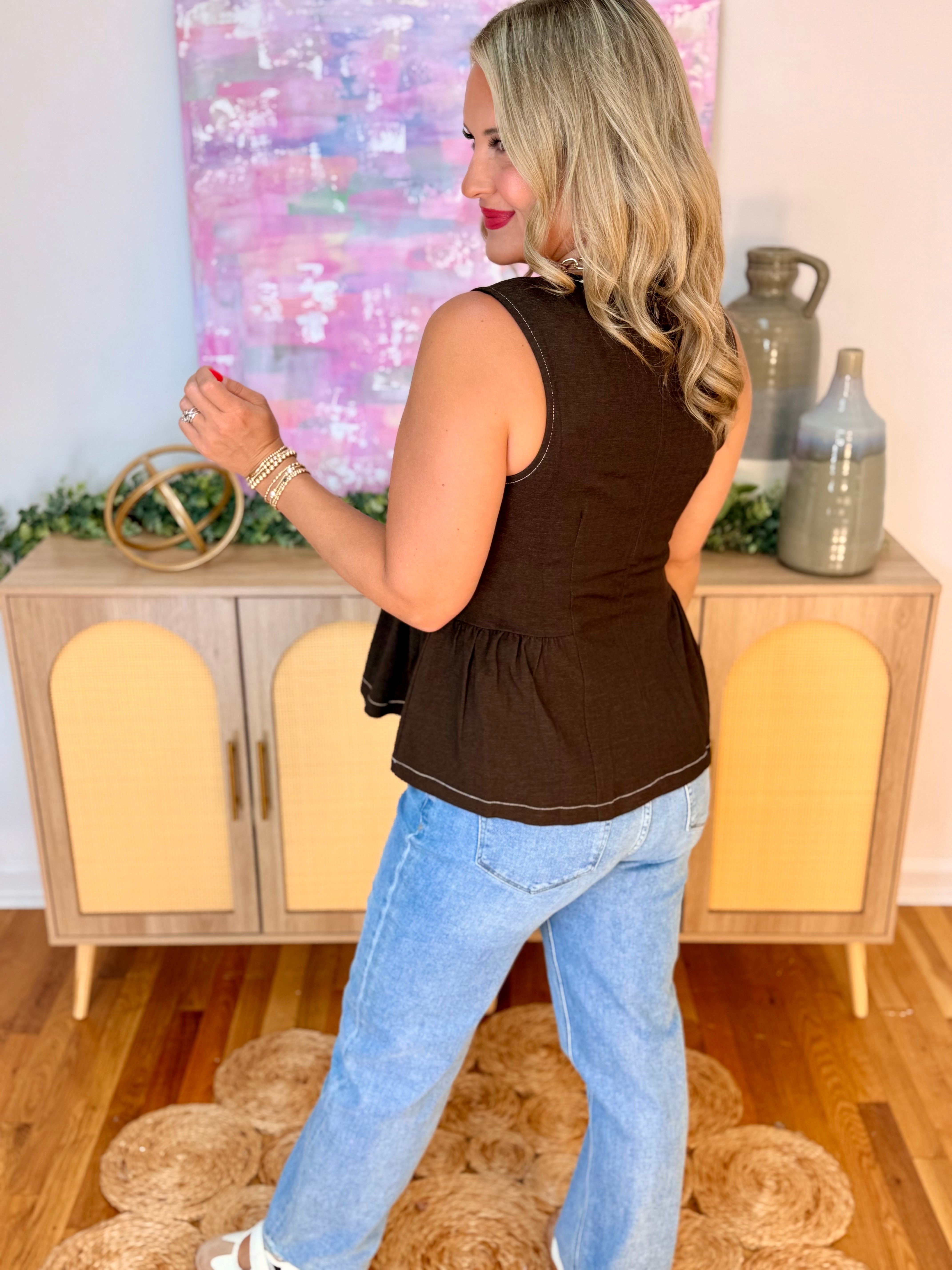 Darling Days Peplum Top - Deep Brown-120 Sleeveless Tops-She + Sky-The Lovely Closet, Women's Fashion Boutique in Alexandria, KY
