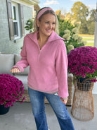 Pink Perfection Quarter Zip Sweater-140 Sweaters-Donation Pink-The Lovely Closet, Women's Fashion Boutique in Alexandria, KY