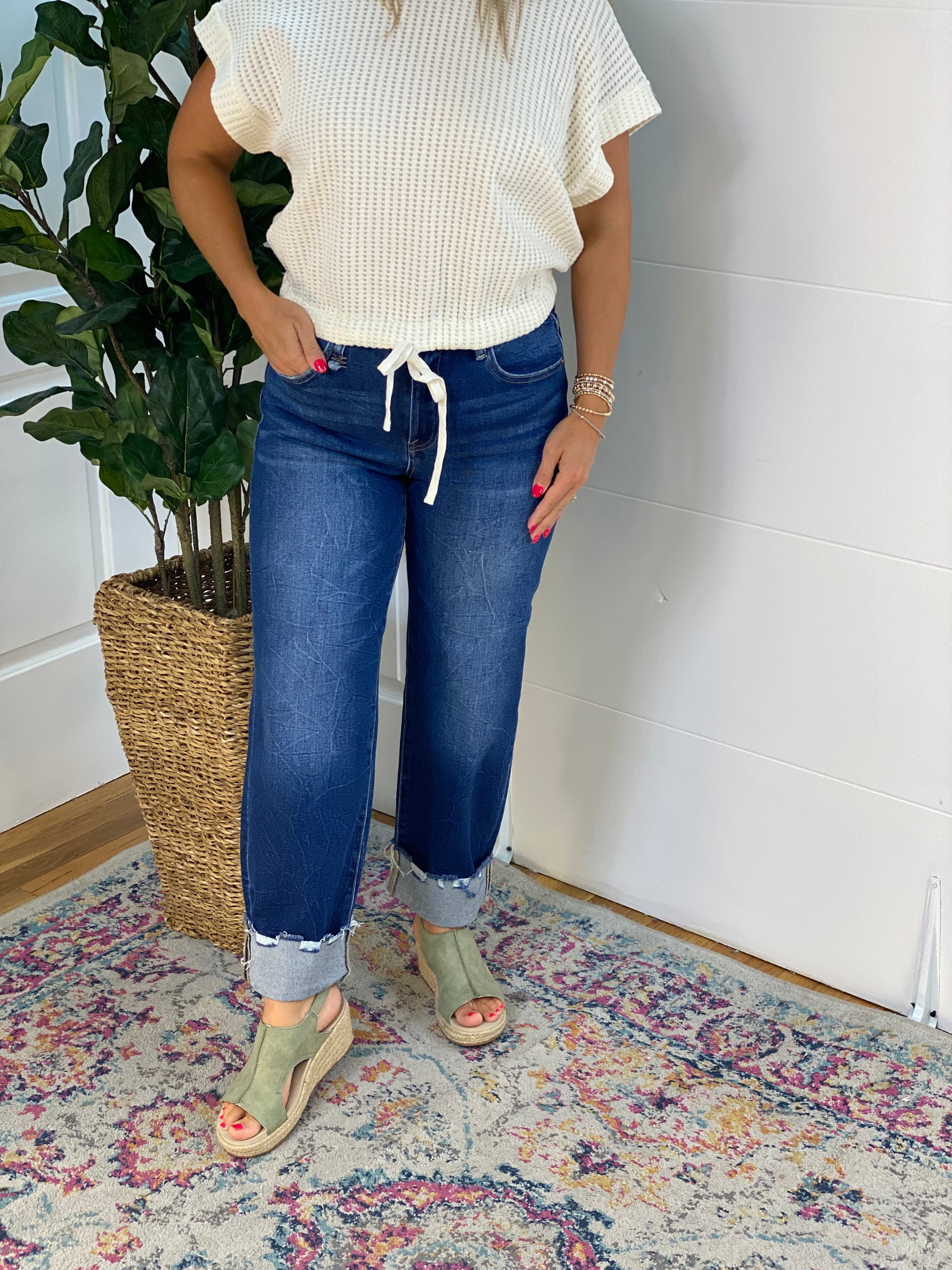 RISEN High Rise Crop Boyfriend Cuffed Jeans-210 Jeans-Risen-The Lovely Closet, Women's Fashion Boutique in Alexandria, KY