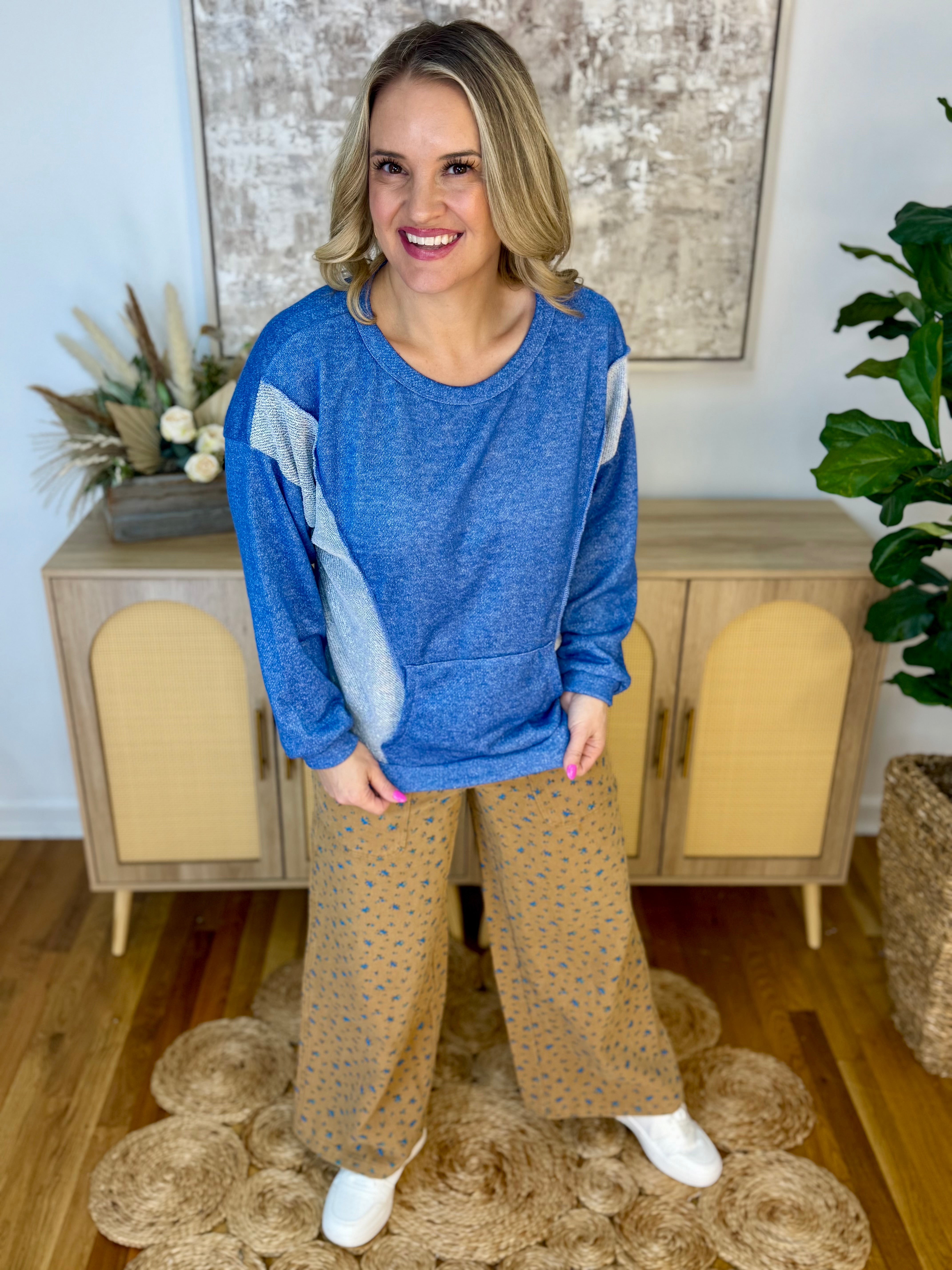 Royal Blue and Grey Pullover Top-110 Long Sleeve Top-bibi-The Lovely Closet, Women's Fashion Boutique in Alexandria, KY