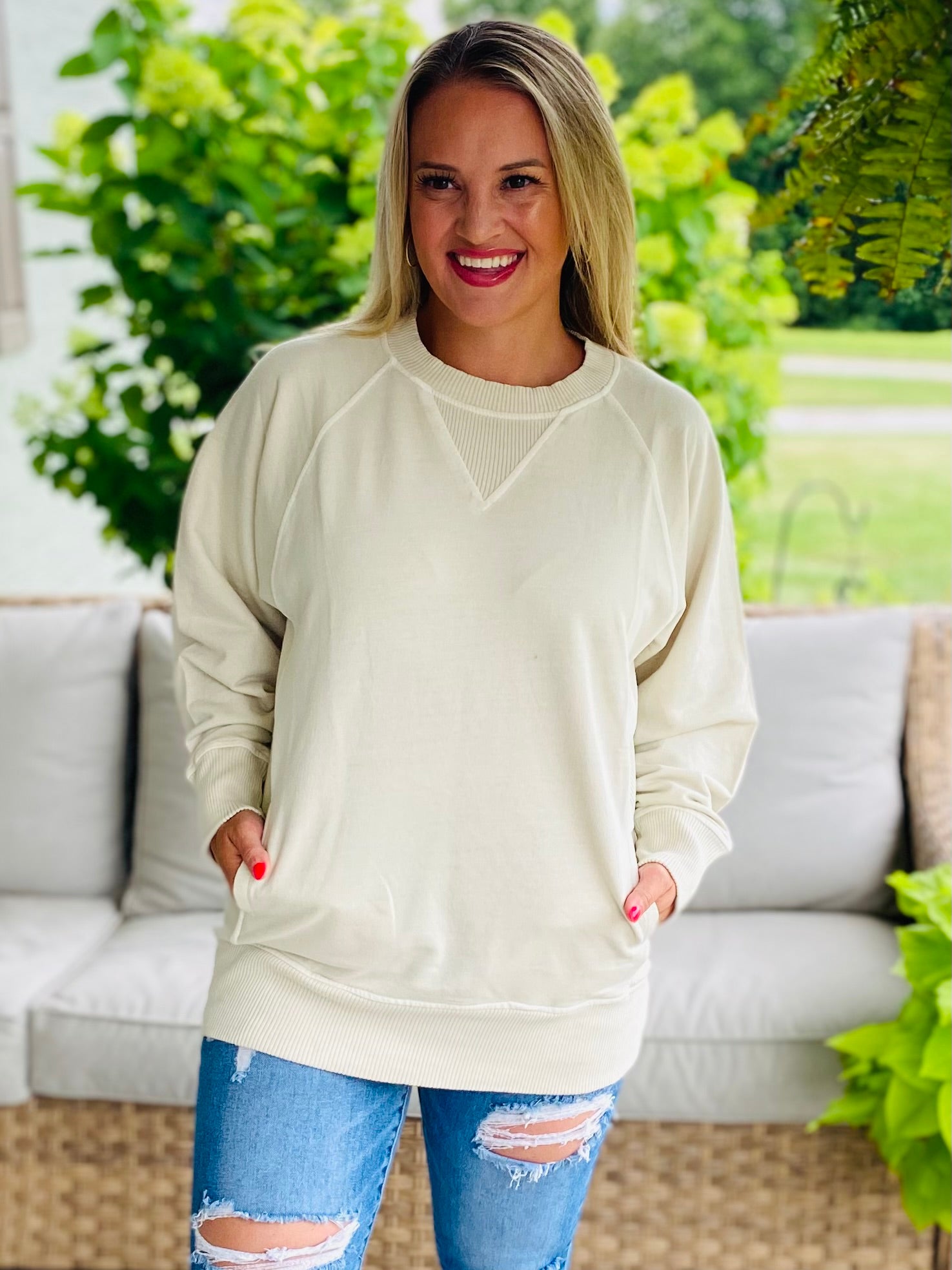 Keeping it Casual Pullover 2025 - Sand-150 Sweatshirts-zenana-The Lovely Closet, Women's Fashion Boutique in Alexandria, KY