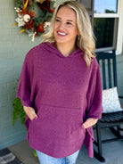 Ribbed Knit Poncho Top - Mulberry-170 Jackets/Outerwear-Dear Scarlett-The Lovely Closet, Women's Fashion Boutique in Alexandria, KY