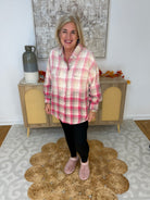 Pink Plaid Ombre Flannel Button Down-110 Long Sleeve Top-White Birch-The Lovely Closet, Women's Fashion Boutique in Alexandria, KY