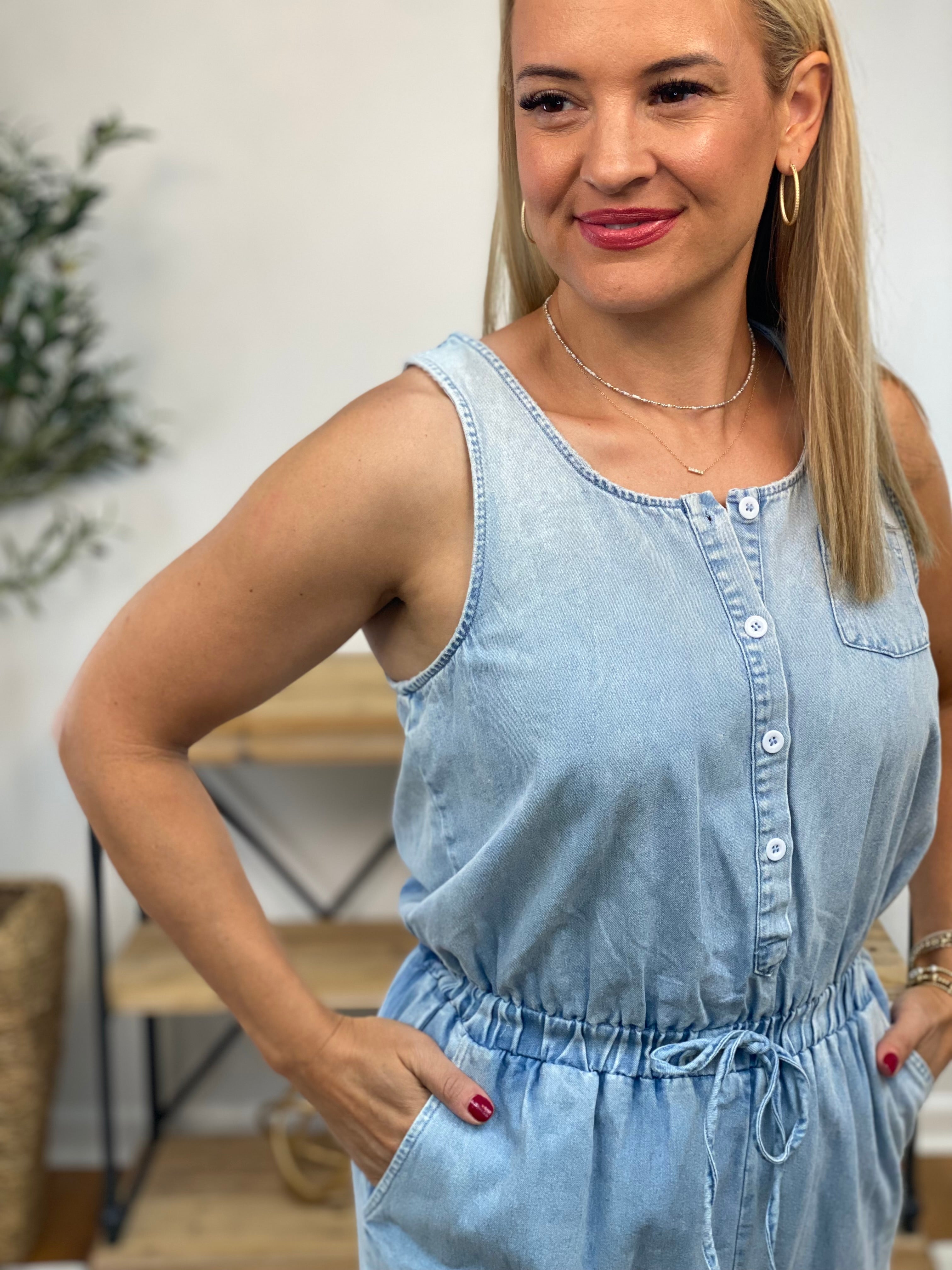 Chambray Jumpsuit-190 Rompers/Jumpsuits/Sets-The Lovely Closet-The Lovely Closet, Women's Fashion Boutique in Alexandria, KY