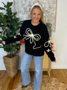 Lux Bow Sweater-150 Sweatshirts-GIGIO-The Lovely Closet, Women's Fashion Boutique in Alexandria, KY