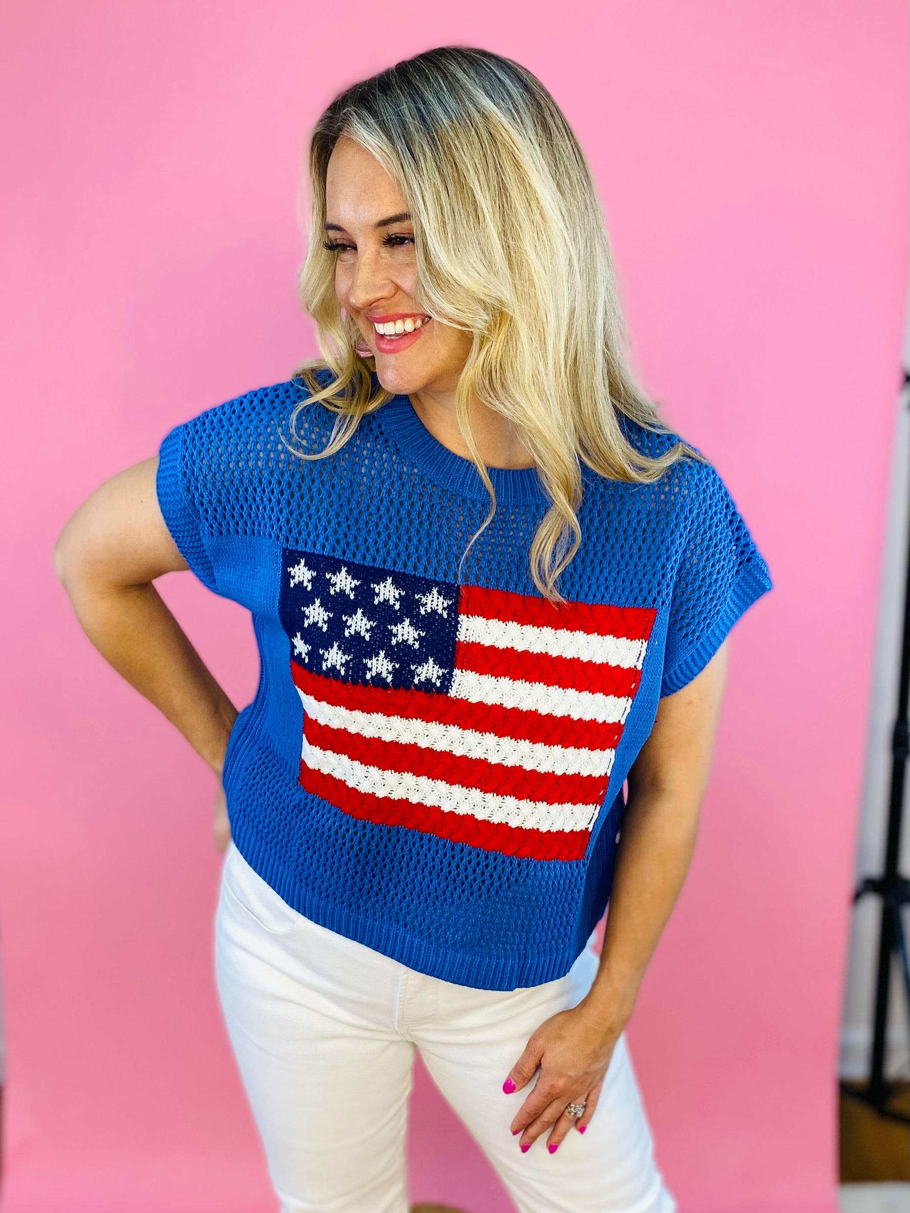 American Flag Knit Sweater-100 Short Sleeve Tops-Anniewear-The Lovely Closet, Women's Fashion Boutique in Alexandria, KY