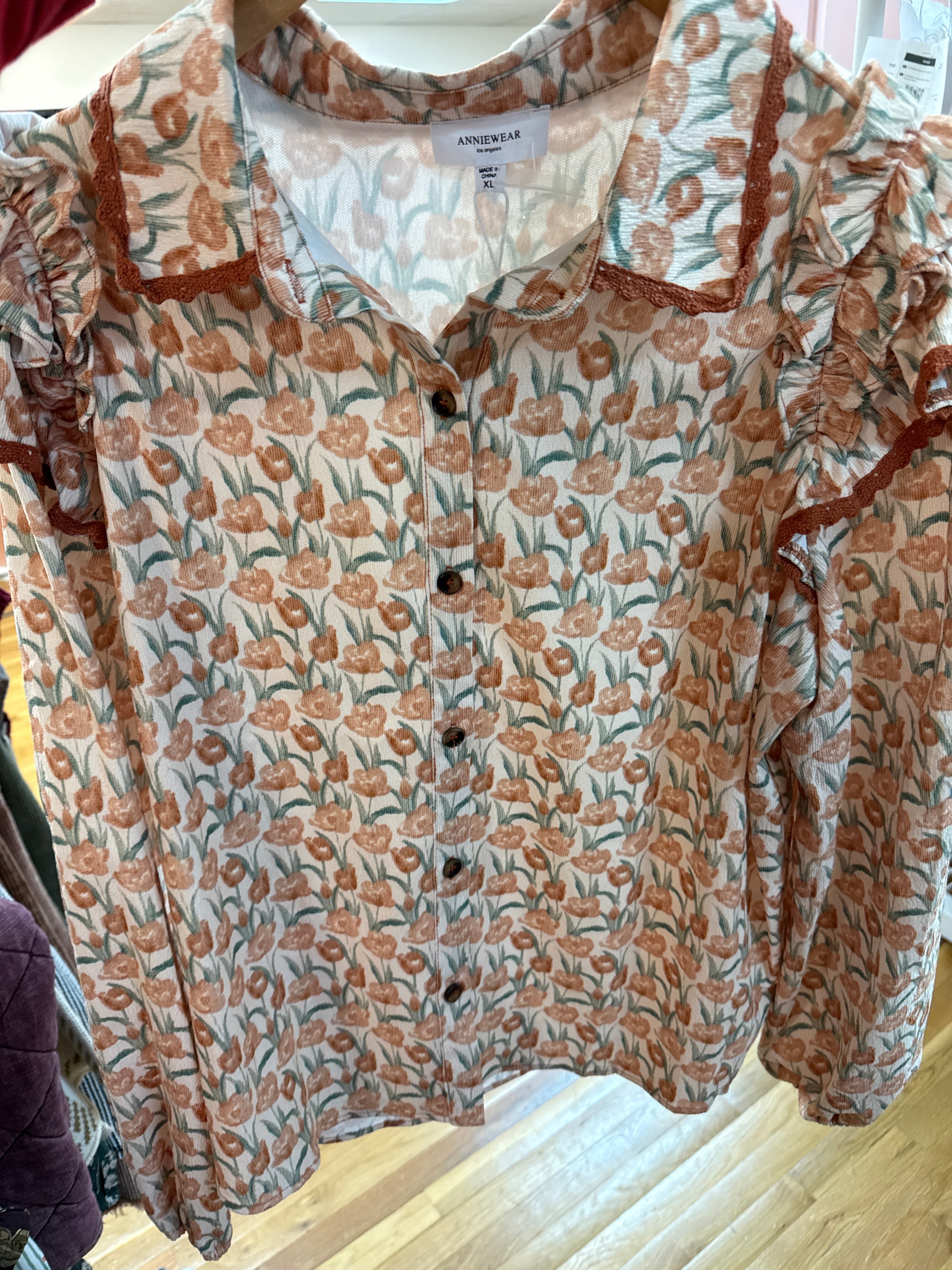 FINAL SALE- Floral Print Micro Corduroy Top-110 Long Sleeve Top-Anniewear-The Lovely Closet, Women's Fashion Boutique in Alexandria, KY