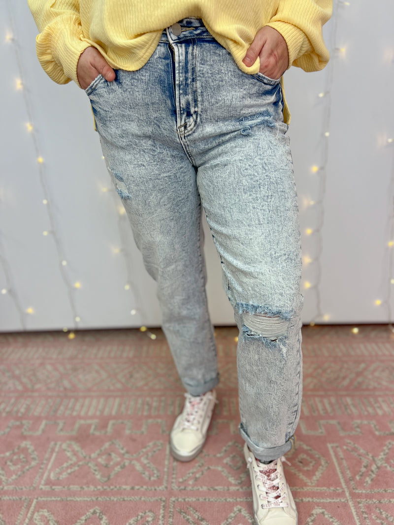 RISEN - High Rise Distressed Boyfriend Jeans-jeans-Risen-The Lovely Closet, Women's Fashion Boutique in Alexandria, KY