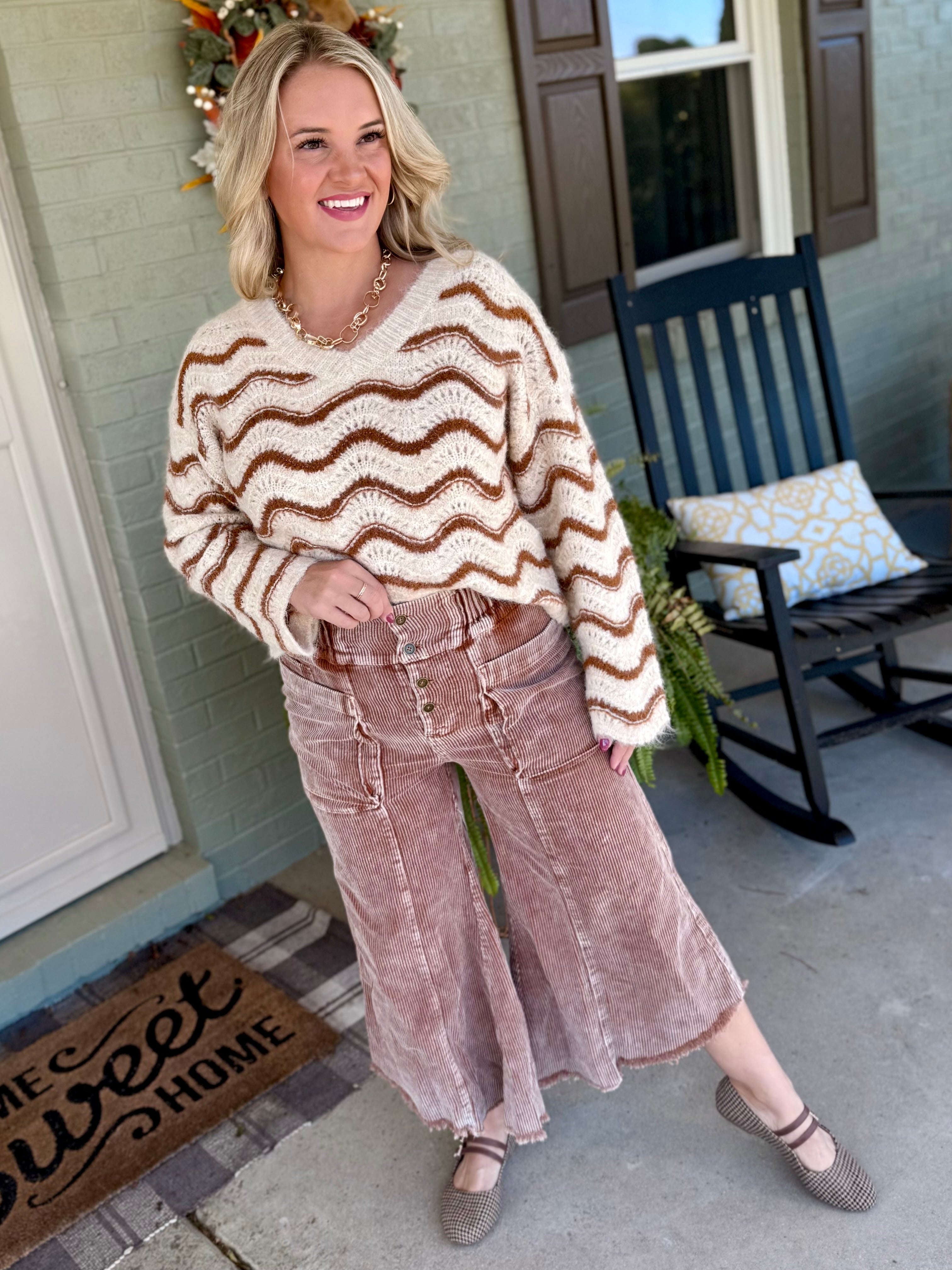Autumn Glow Corduroy Cropped Pants - Warm Brown-240 Pants-Anniewear-The Lovely Closet, Women's Fashion Boutique in Alexandria, KY