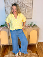 Sunshine & Gingham Blouse-100 Short Sleeve Tops-umgee-The Lovely Closet, Women's Fashion Boutique in Alexandria, KY